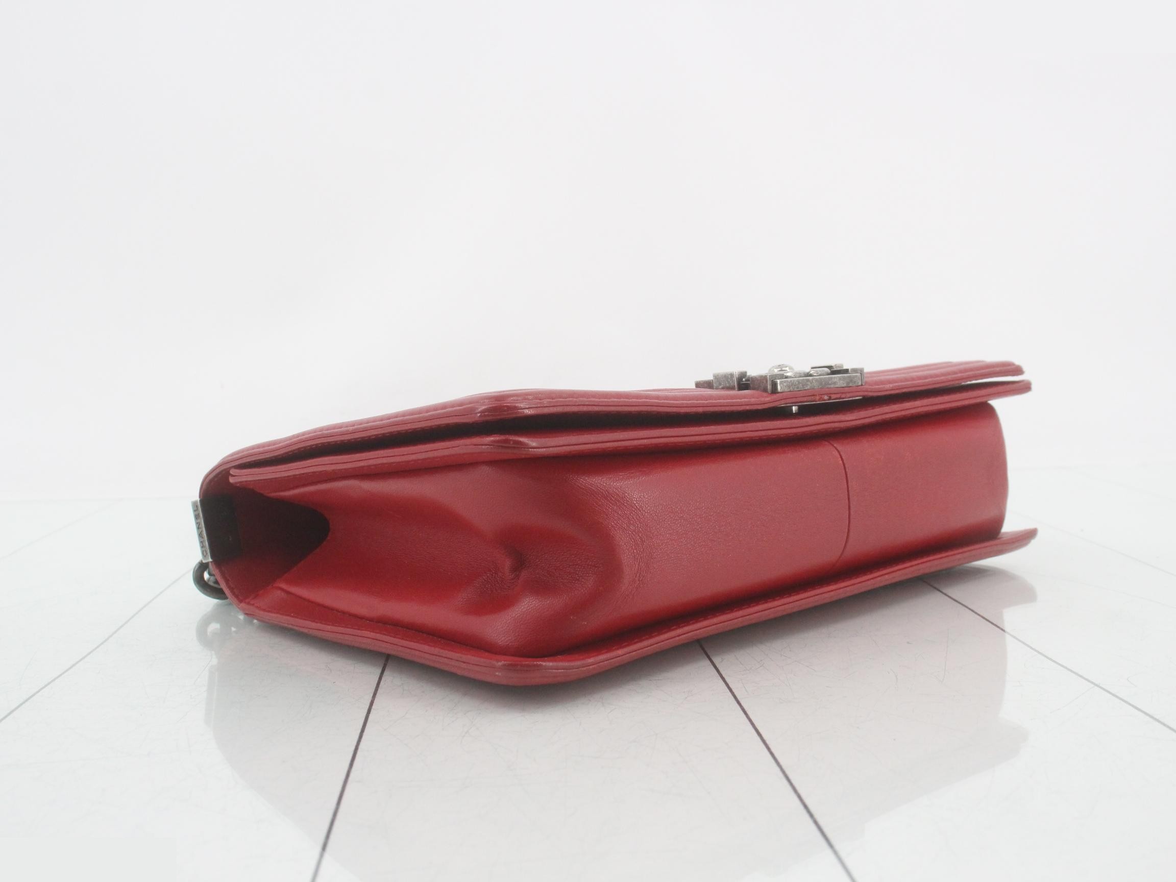 Boy Chanel Lambskin Chain Shoulder Bag, Red — view 5