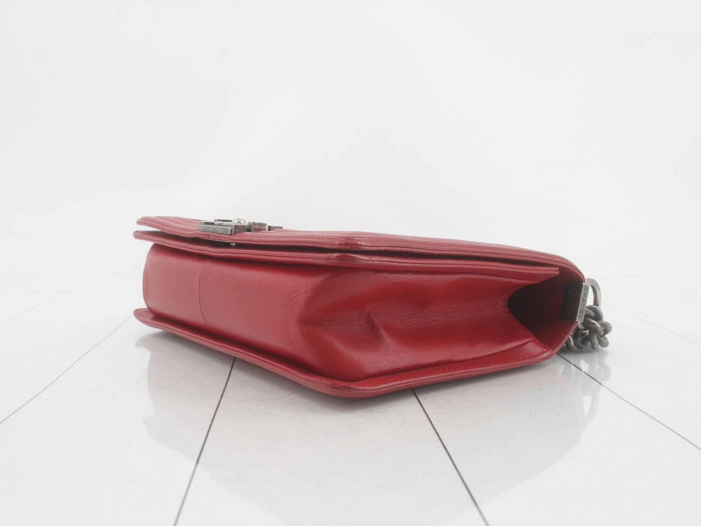 Boy Chanel Lambskin Chain Shoulder Bag, Red — view 6