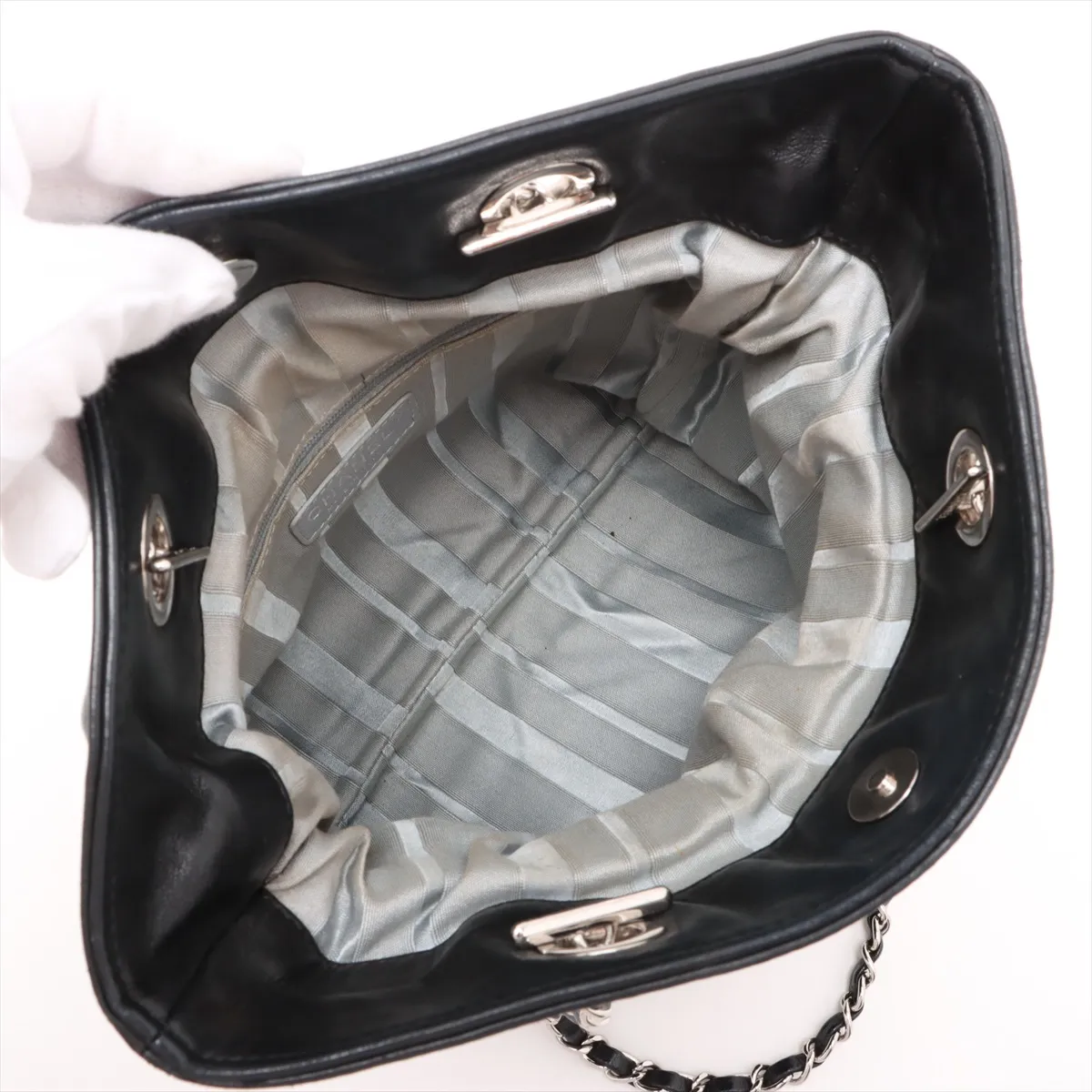 Cocomark Leather Chain Tote Bag Black Silver Hardware 12683597 No. 12 — view 7