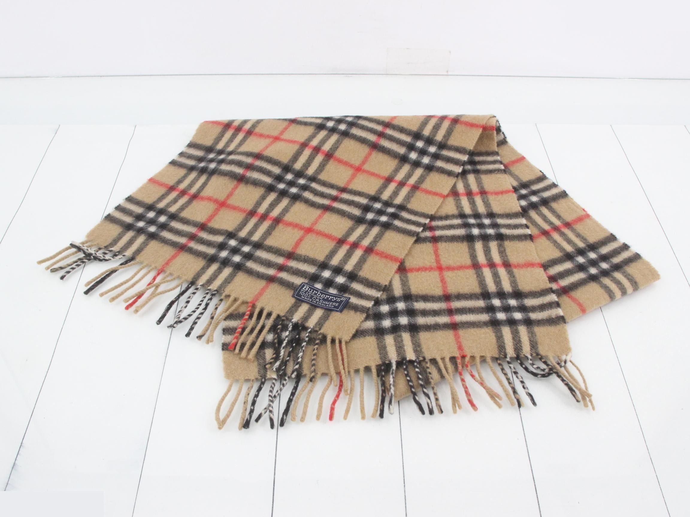 Tag attached, 100% cashmere check scarf — view 2