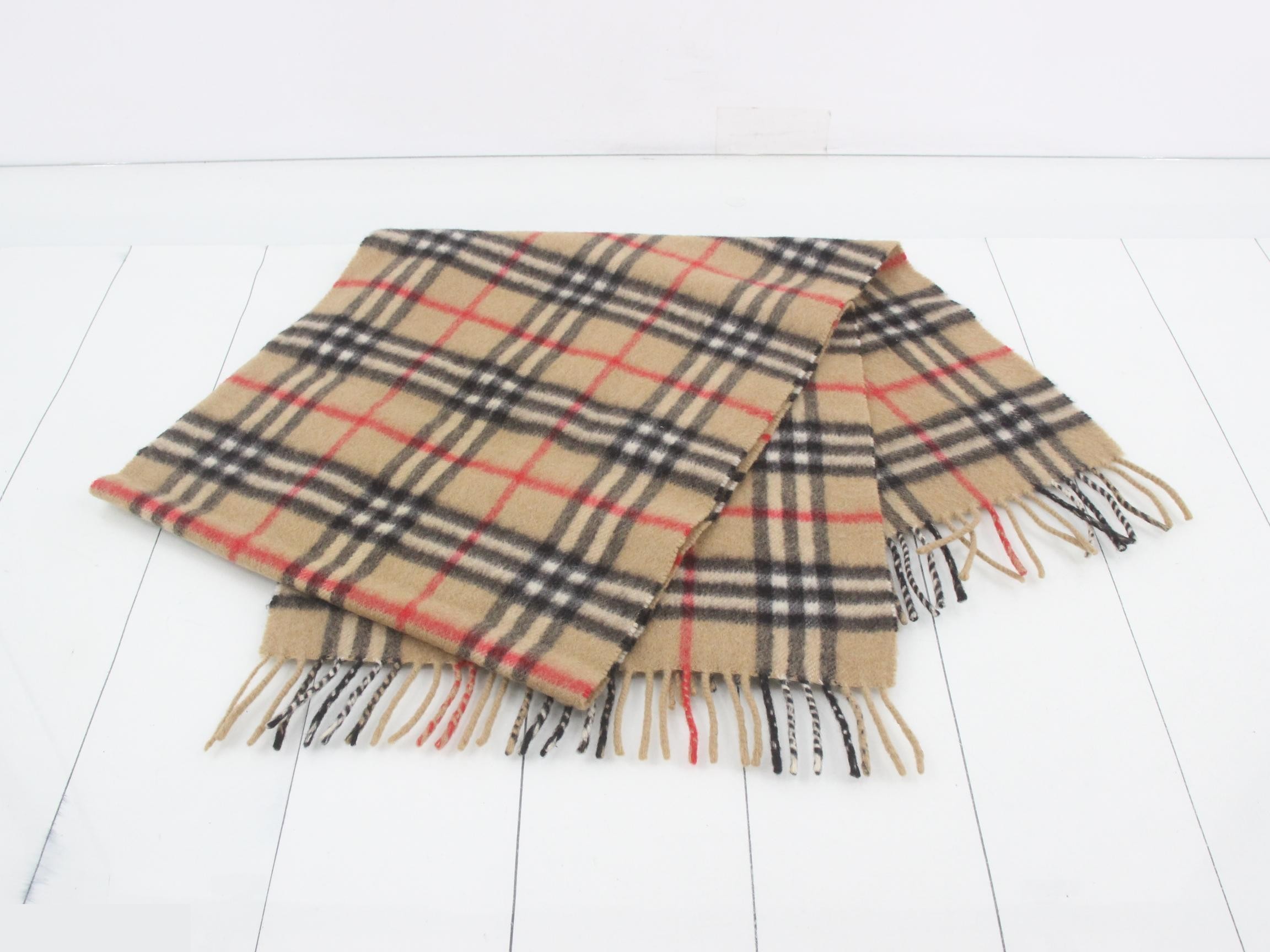Tag attached, 100% cashmere check scarf — view 3