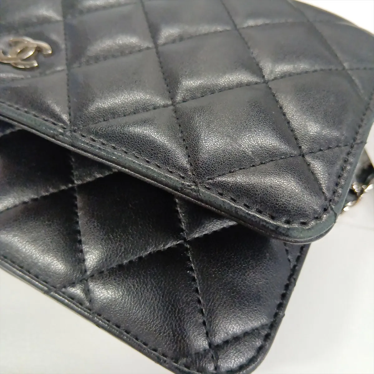 Matelassé Lambskin Chain Wallet, Black with Silver Hardware, 16876868 (Serial Number 16) — view 14