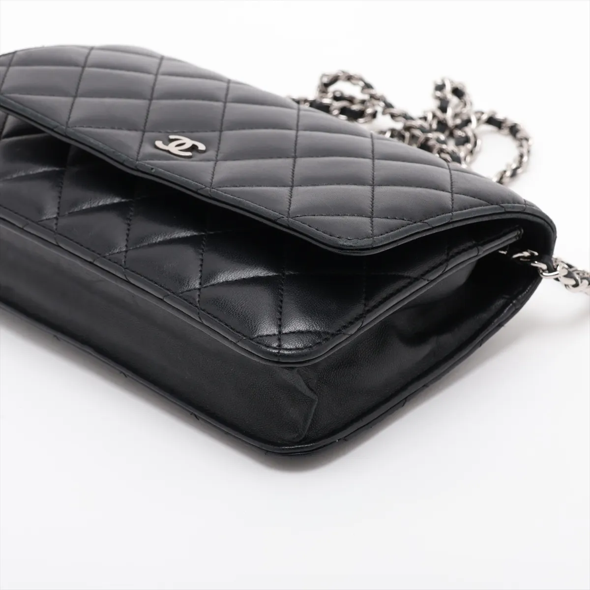 Matelassé Lambskin Chain Wallet, Black with Silver Hardware, 16876868 (Serial Number 16) — view 3