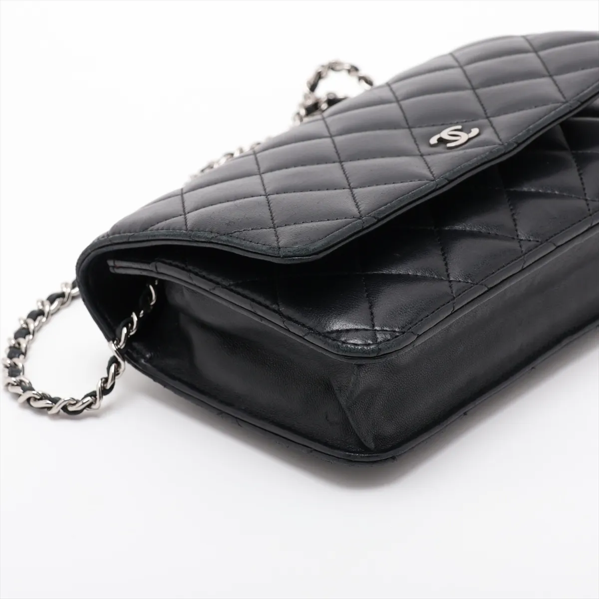 Matelassé Lambskin Chain Wallet, Black with Silver Hardware, 16876868 (Serial Number 16) — view 4
