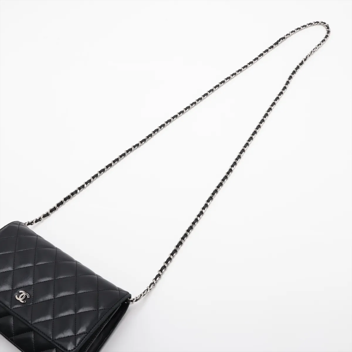 Matelassé Lambskin Chain Wallet, Black with Silver Hardware, 16876868 (Serial Number 16) — view 5