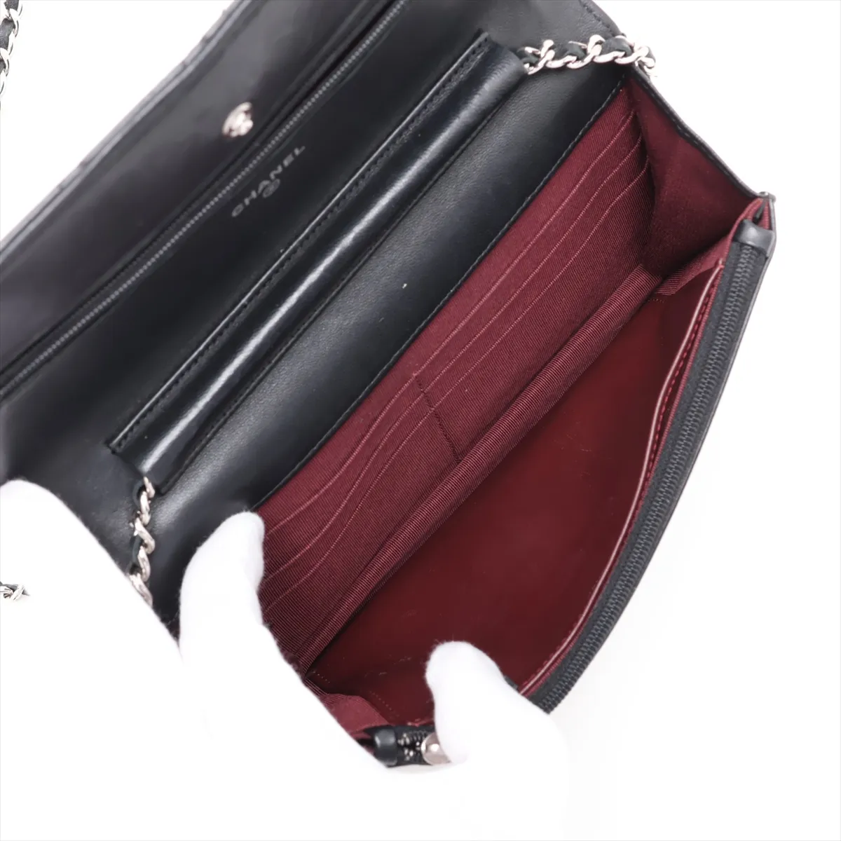 Matelassé Lambskin Chain Wallet, Black with Silver Hardware, 16876868 (Serial Number 16) — view 6