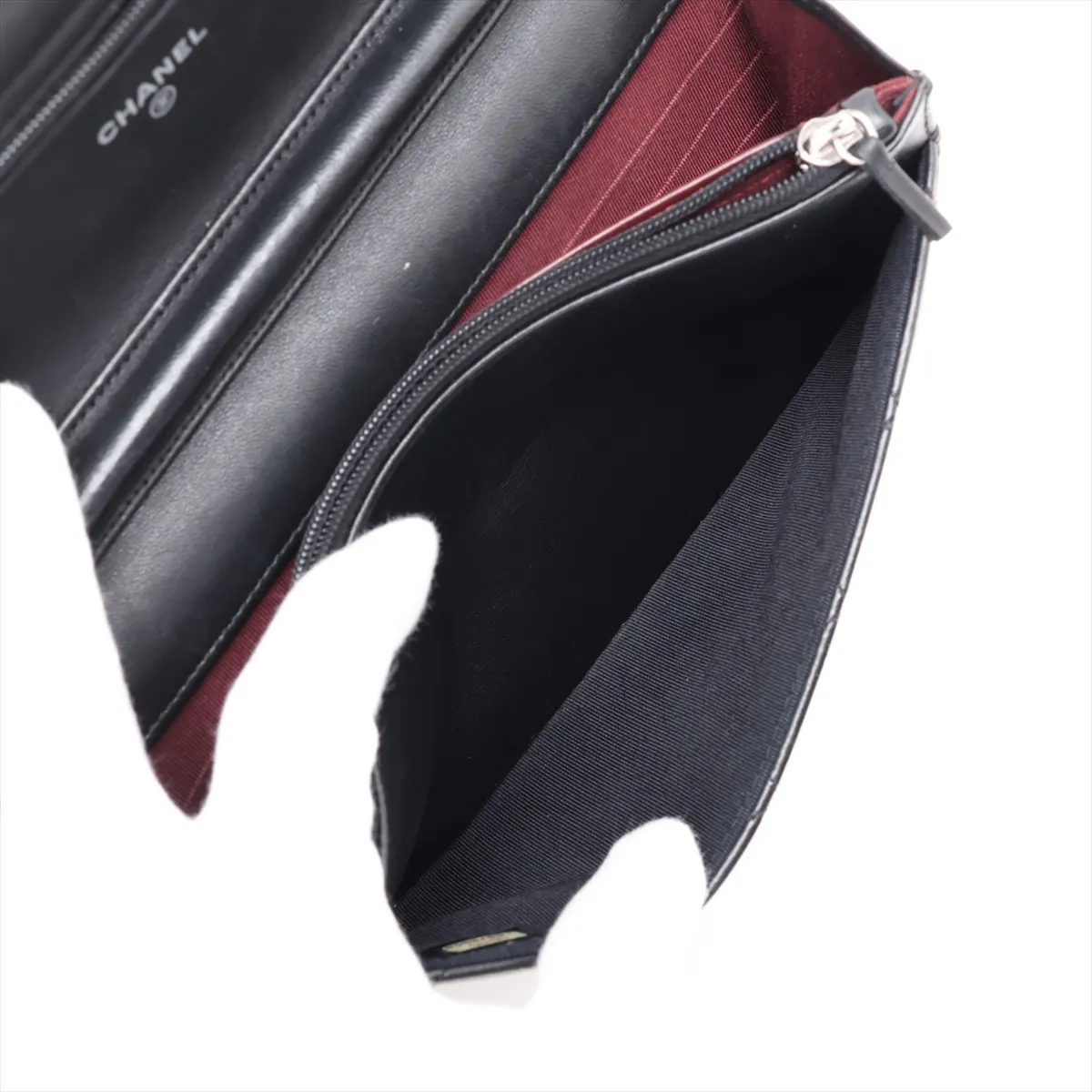 Matelassé Lambskin Chain Wallet, Black with Silver Hardware, 16876868 (Serial Number 16) — view 9
