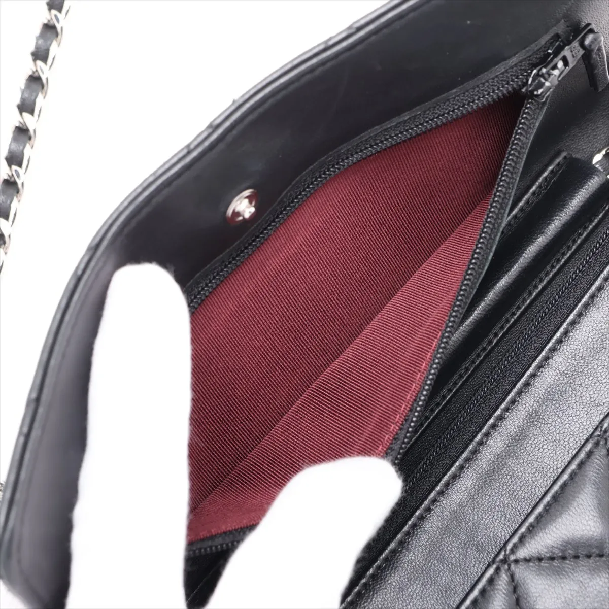 Matelassé Lambskin Chain Wallet, Black with Silver Hardware, 16876868 (Serial Number 16) — view 10