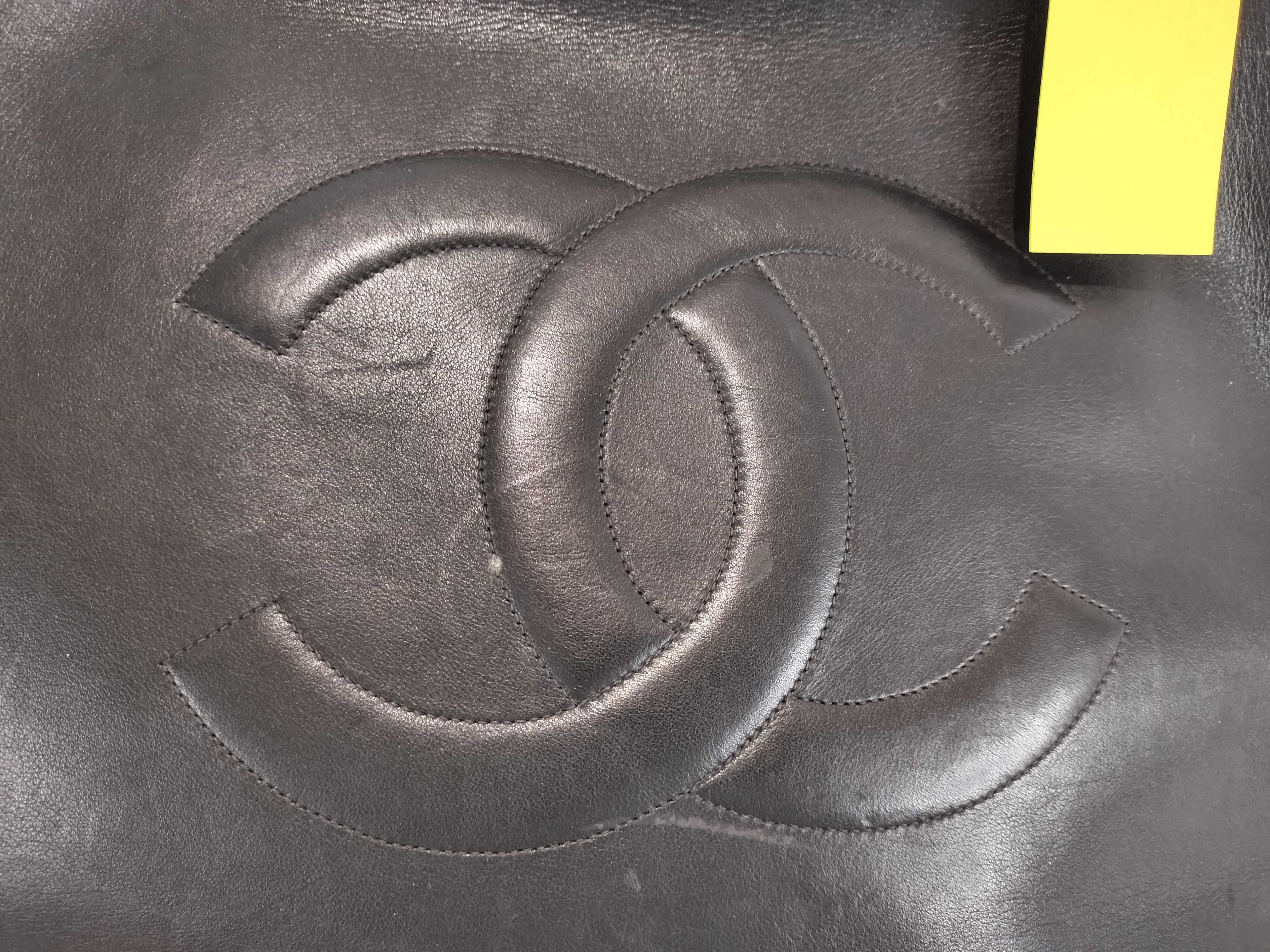 Lambskin Leather Chain Tote Bag with Large Coco Mark (Black) — view 2