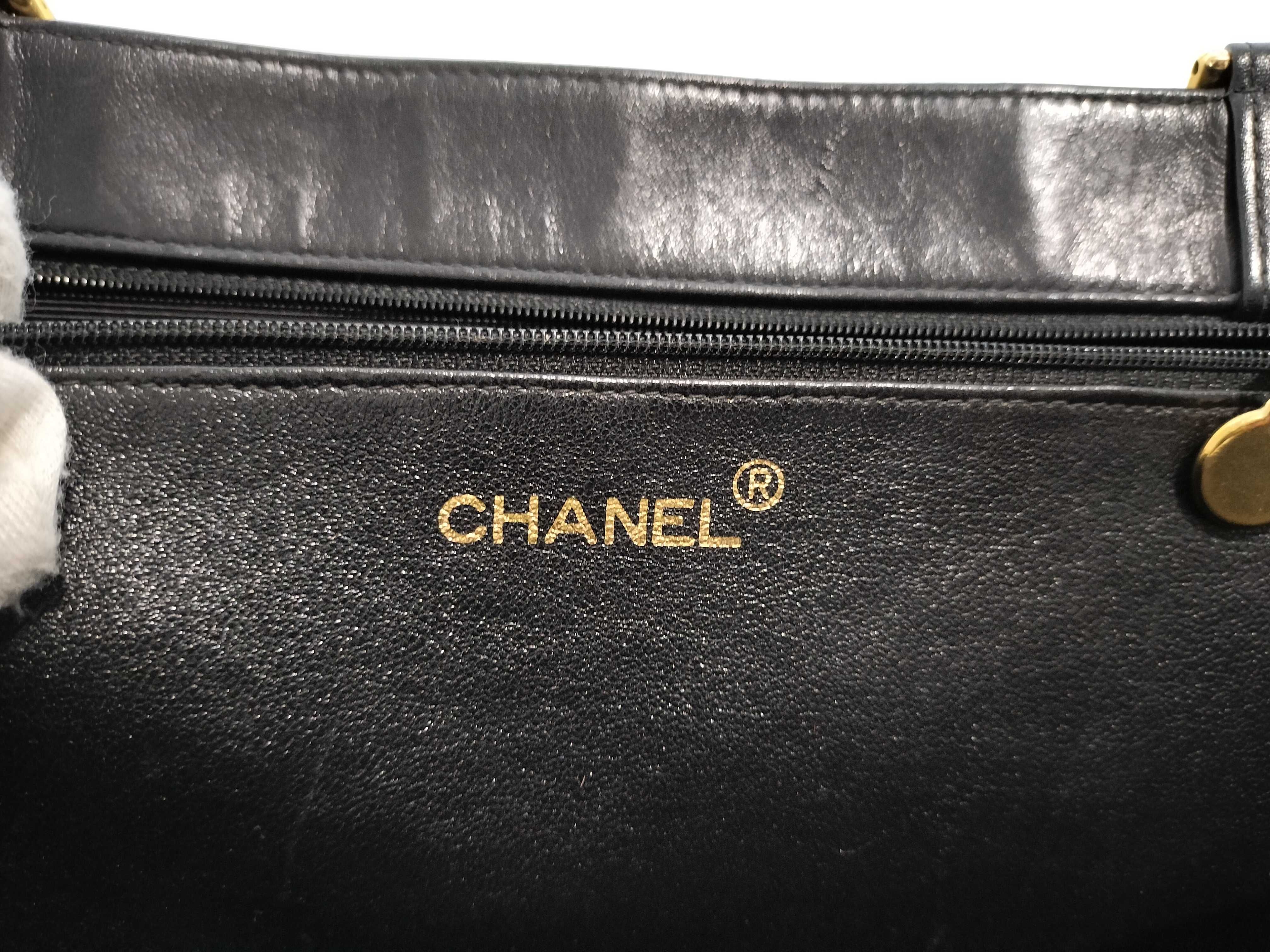 Lambskin Leather Chain Tote Bag with Large Coco Mark (Black) — view 11