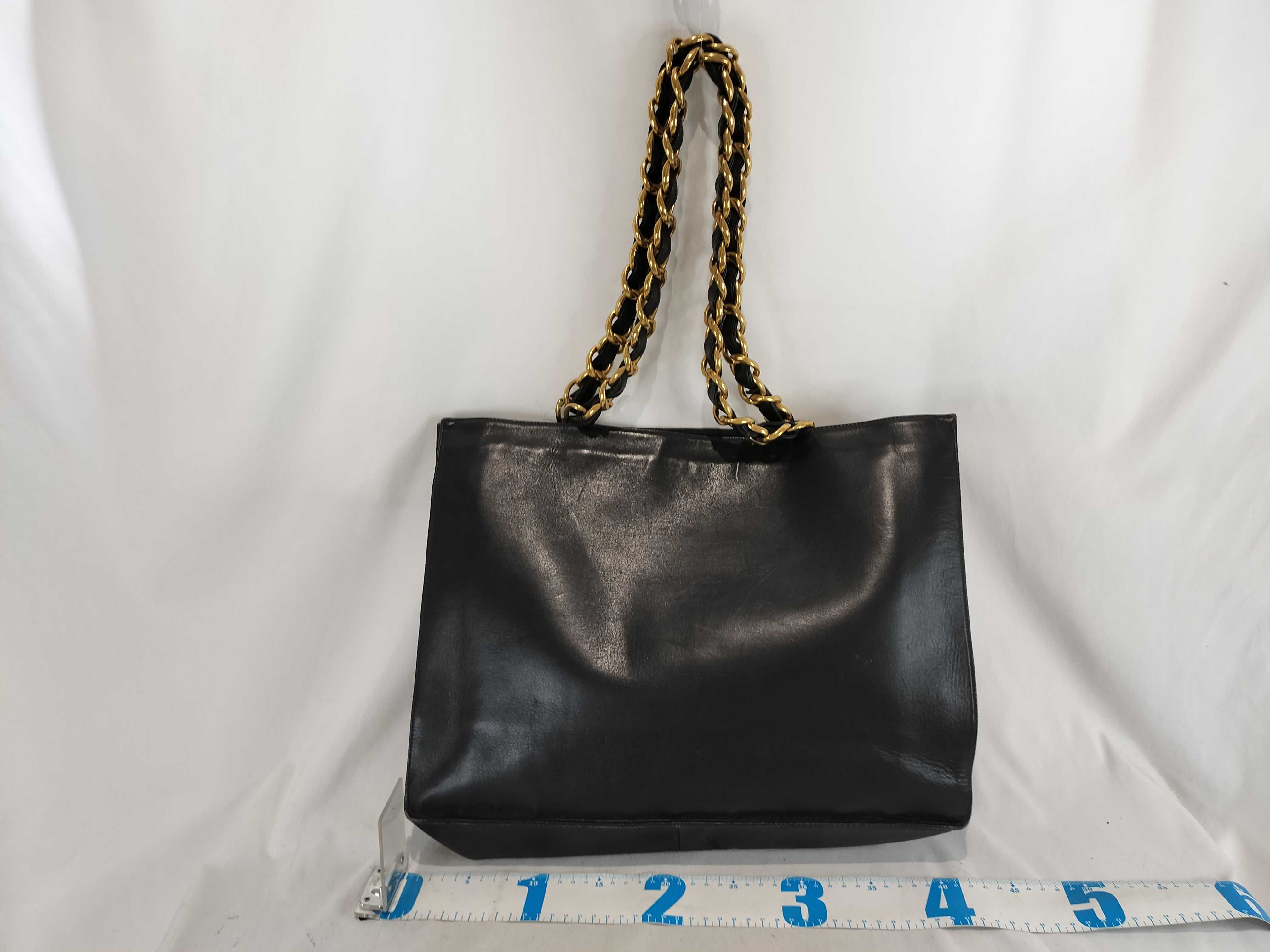 Lambskin Leather Chain Tote Bag with Large Coco Mark (Black) — view 3