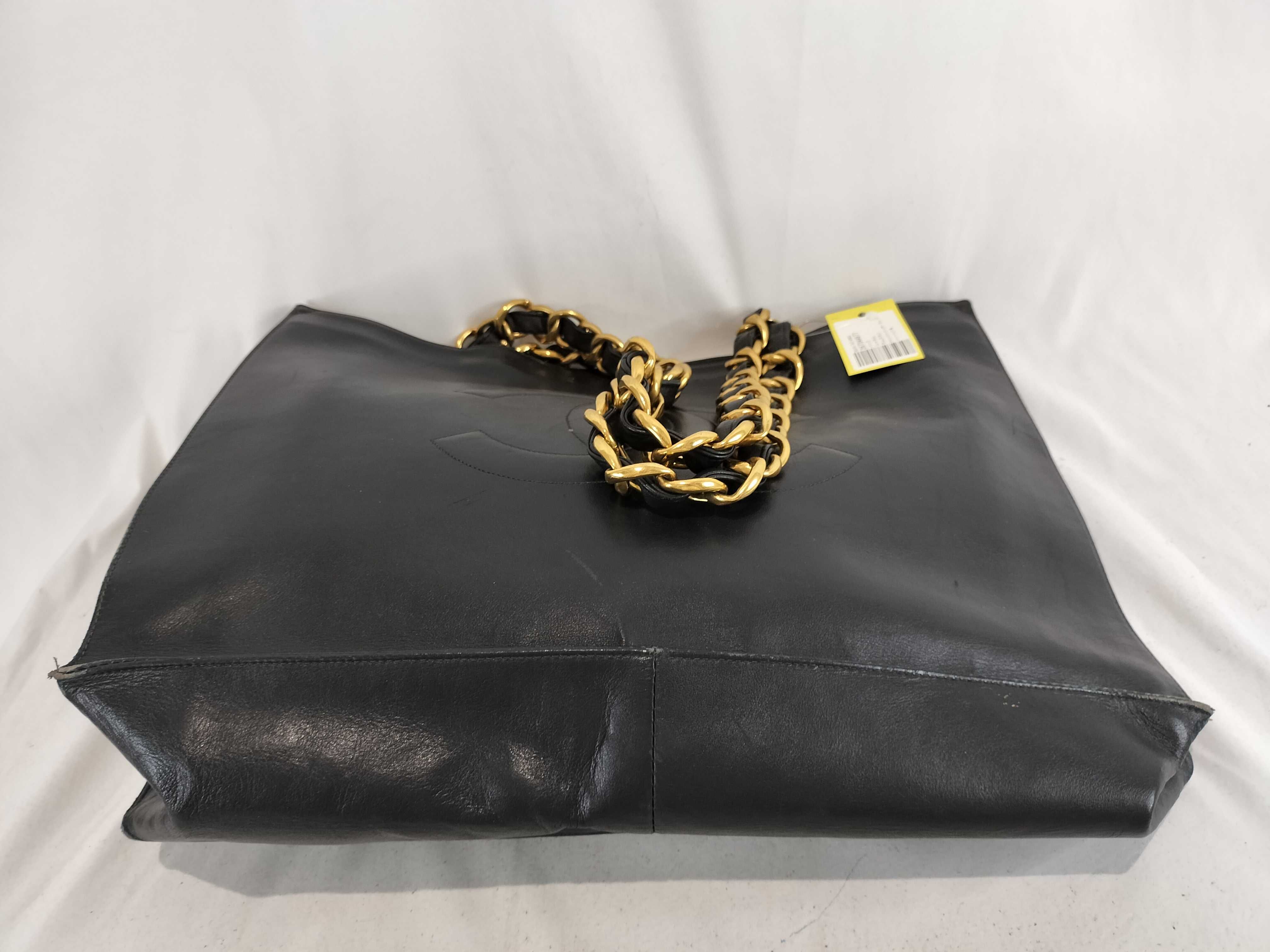 Lambskin Leather Chain Tote Bag with Large Coco Mark (Black) — view 8