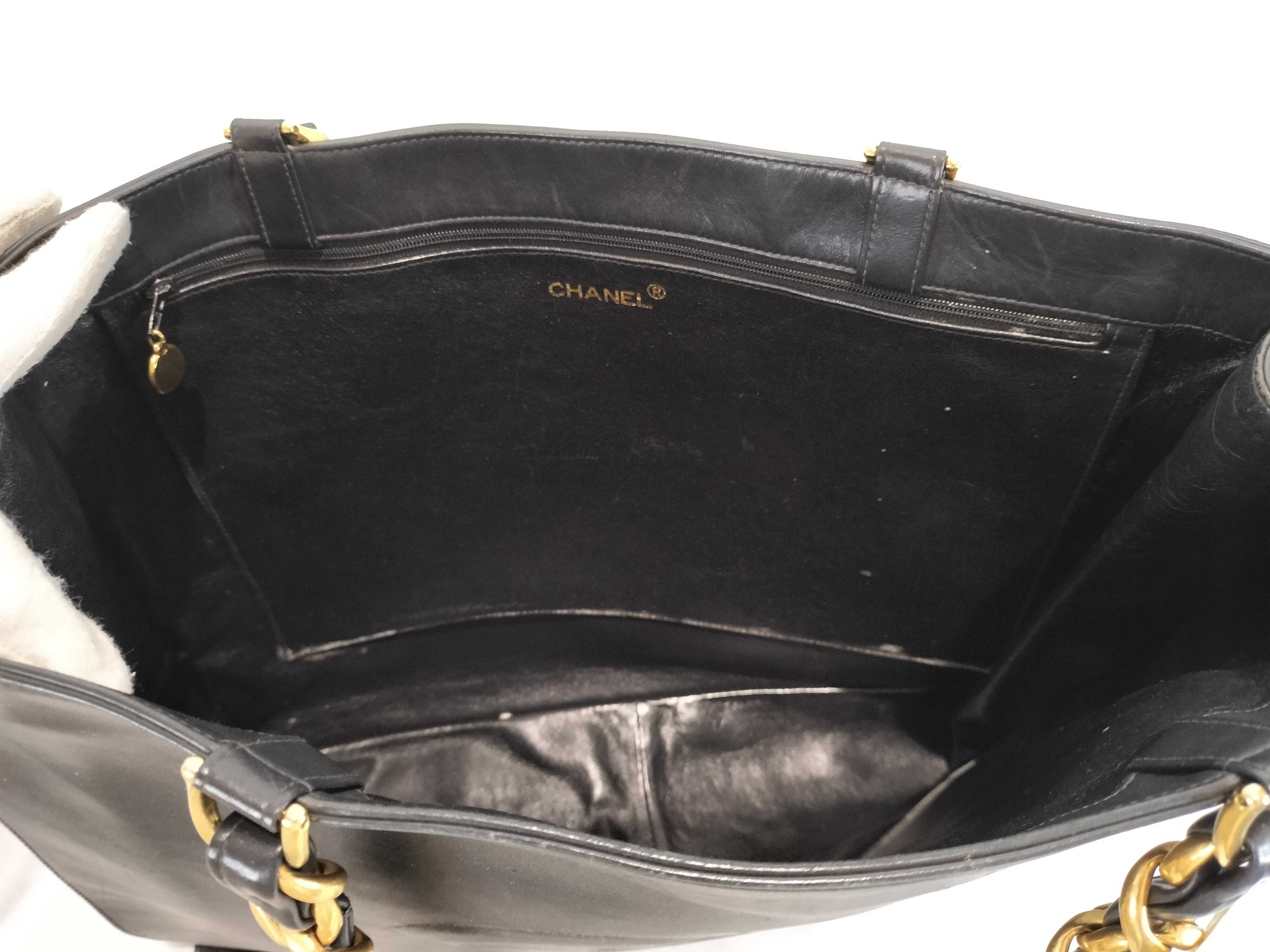 Lambskin Leather Chain Tote Bag with Large Coco Mark (Black) — view 9