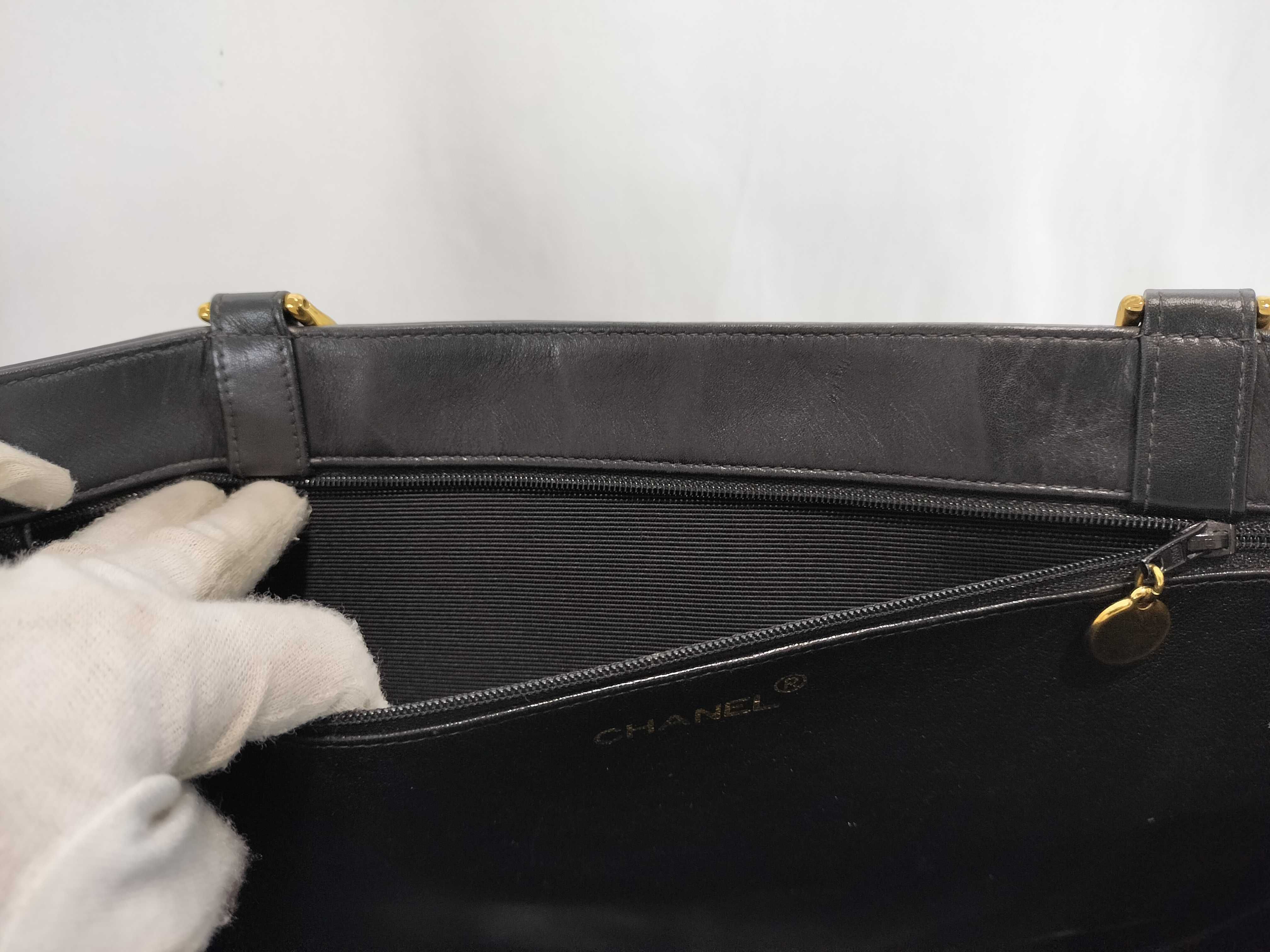 Lambskin Leather Chain Tote Bag with Large Coco Mark (Black) — view 10