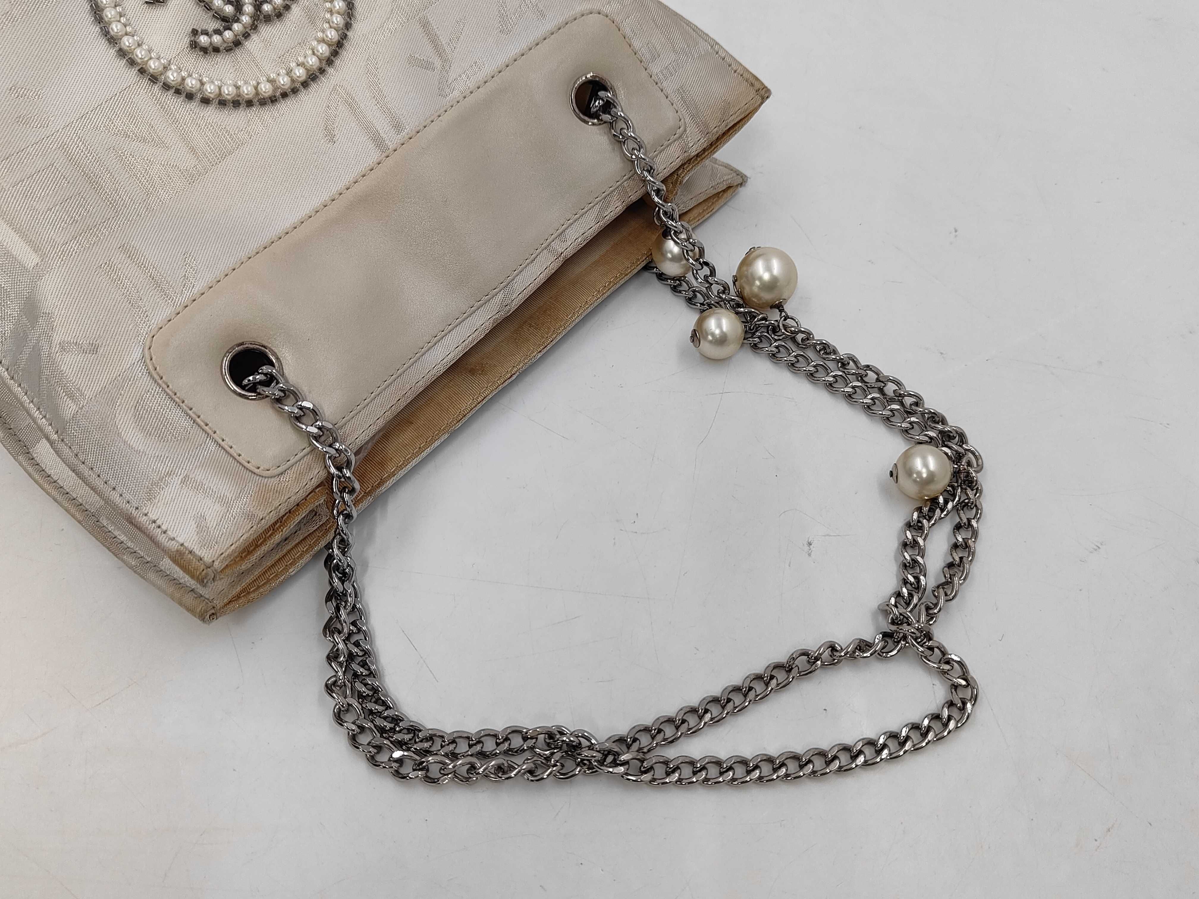 Ginza Limited Edition Ephemeral Shoulder Bag, Canvas x Leather, White x Silver Hardware, Tote Bag — view 3