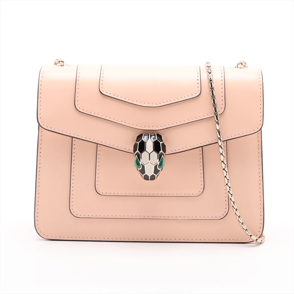 Serpenti Leather Chain Shoulder Bag, Beige, with Mirror