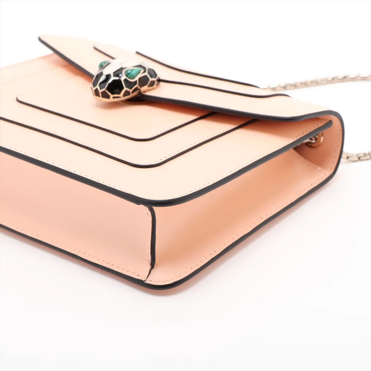 Serpenti Leather Chain Shoulder Bag, Beige, with Mirror — view 3