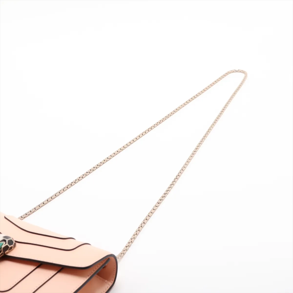 Serpenti Leather Chain Shoulder Bag, Beige, with Mirror — view 5
