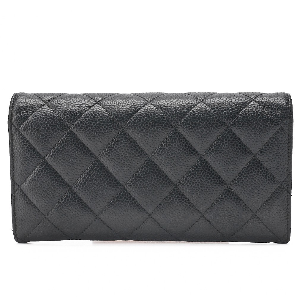 Caviar leather Matelassé bi-fold long wallet, black, gold hardware, serial number 21 series. — view 2