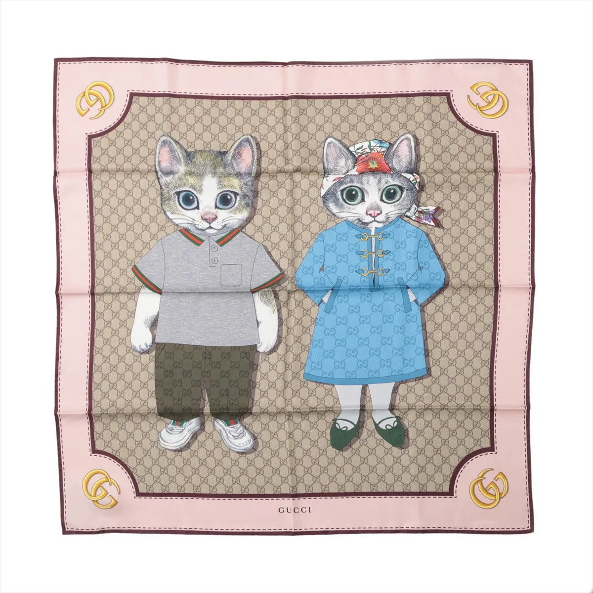 x Yuko Higuchi 848288 GG Supreme Scarf, Silk, Beige x Pink, Slight wear,