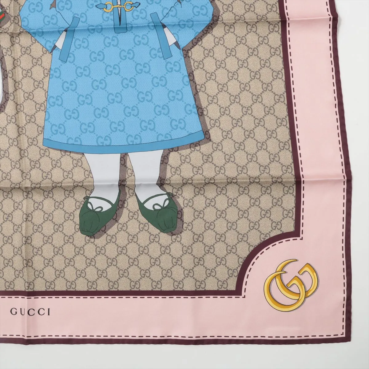 x Yuko Higuchi 848288 GG Supreme Scarf, Silk, Beige x Pink, Slight wear, — view 4