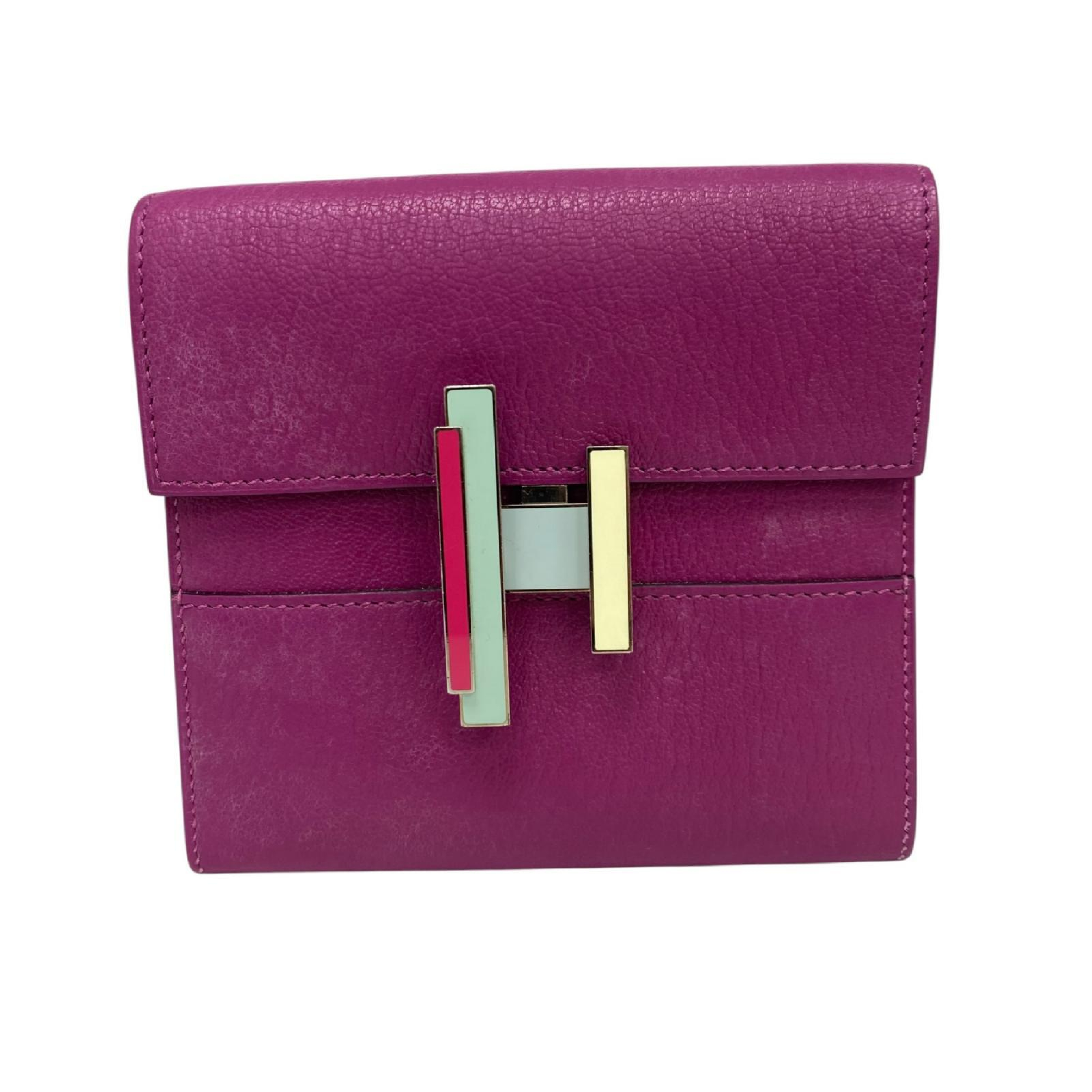 【*Shipped from: Hong Kong*】HERMES Purple Mysore Goatskin Palladium Plated Metal Synthetic To Go Bi-fold Wallet with Strap Stamp C — view 2
