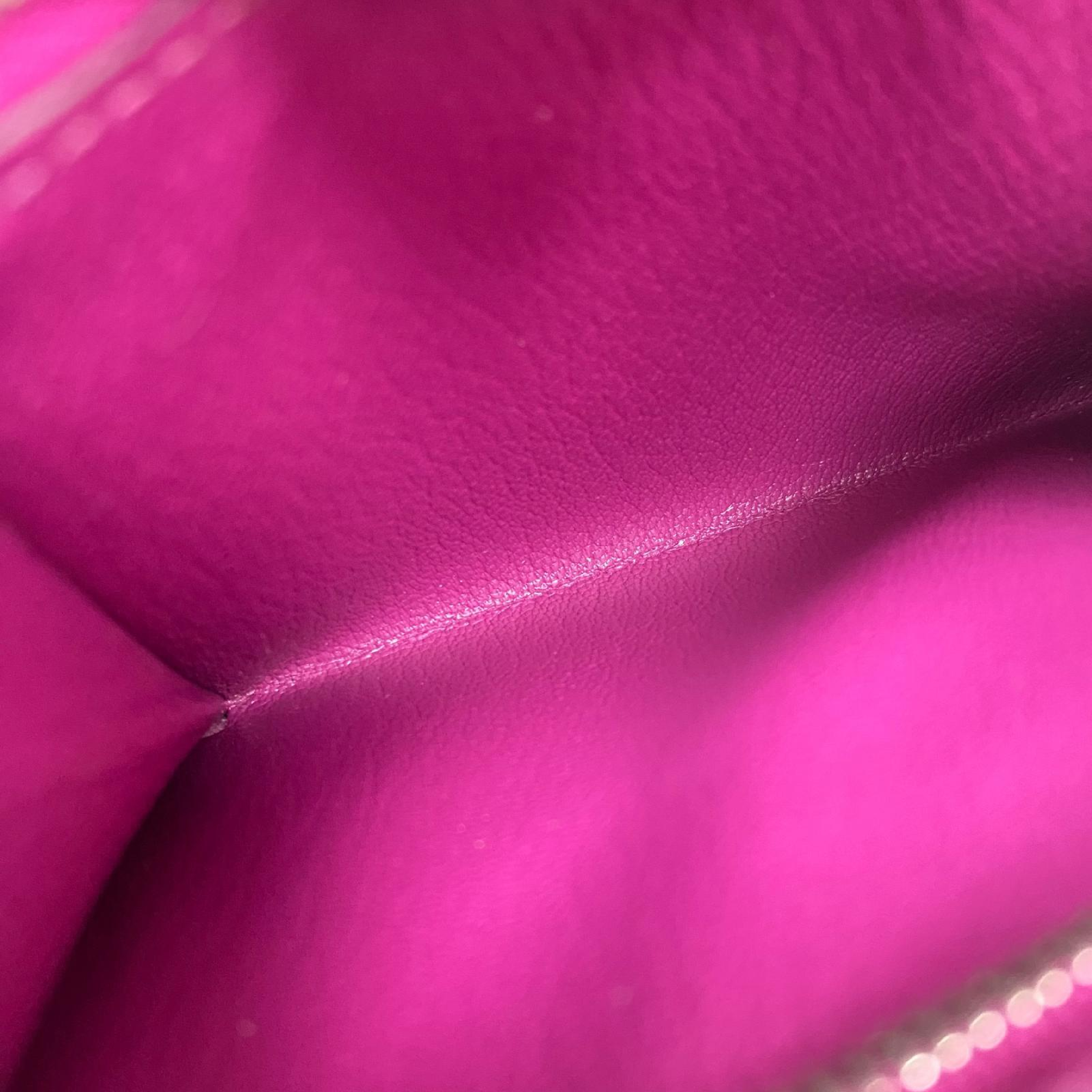 【*Shipped from: Hong Kong*】HERMES Purple Mysore Goatskin Palladium Plated Metal Synthetic To Go Bi-fold Wallet with Strap Stamp C — view 12
