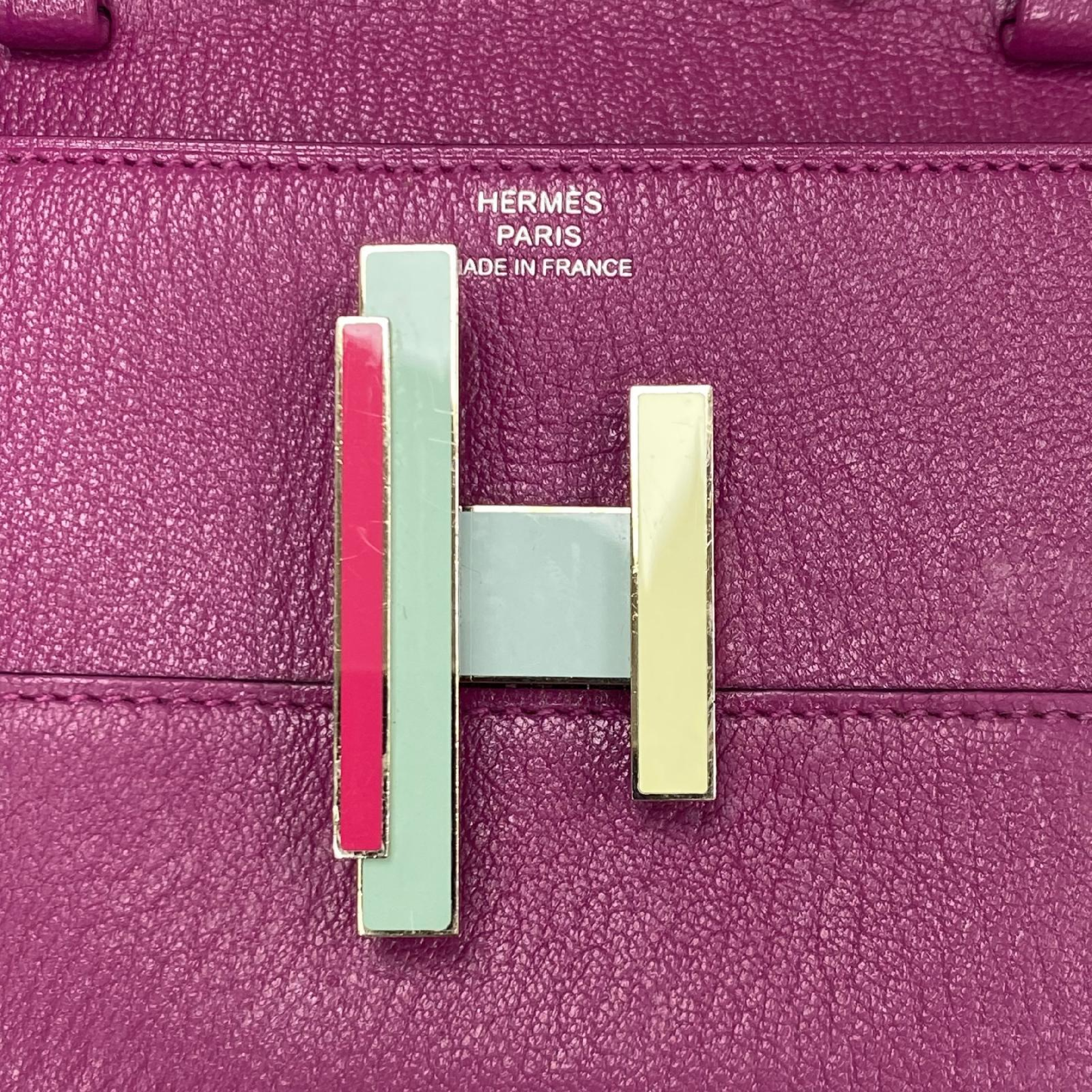 【*Shipped from: Hong Kong*】HERMES Purple Mysore Goatskin Palladium Plated Metal Synthetic To Go Bi-fold Wallet with Strap Stamp C — view 15