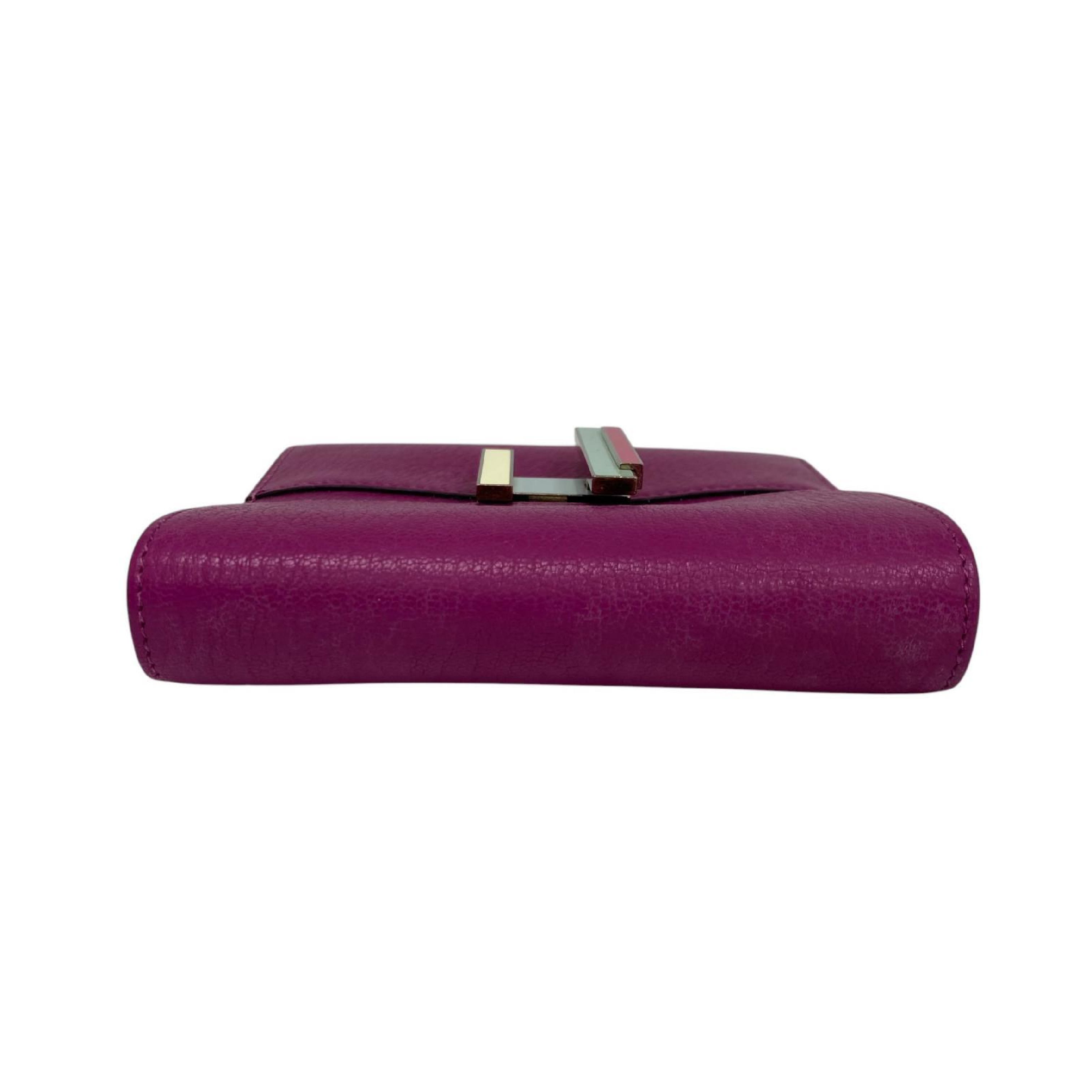 【*Shipped from: Hong Kong*】HERMES Purple Mysore Goatskin Palladium Plated Metal Synthetic To Go Bi-fold Wallet with Strap Stamp C — view 4