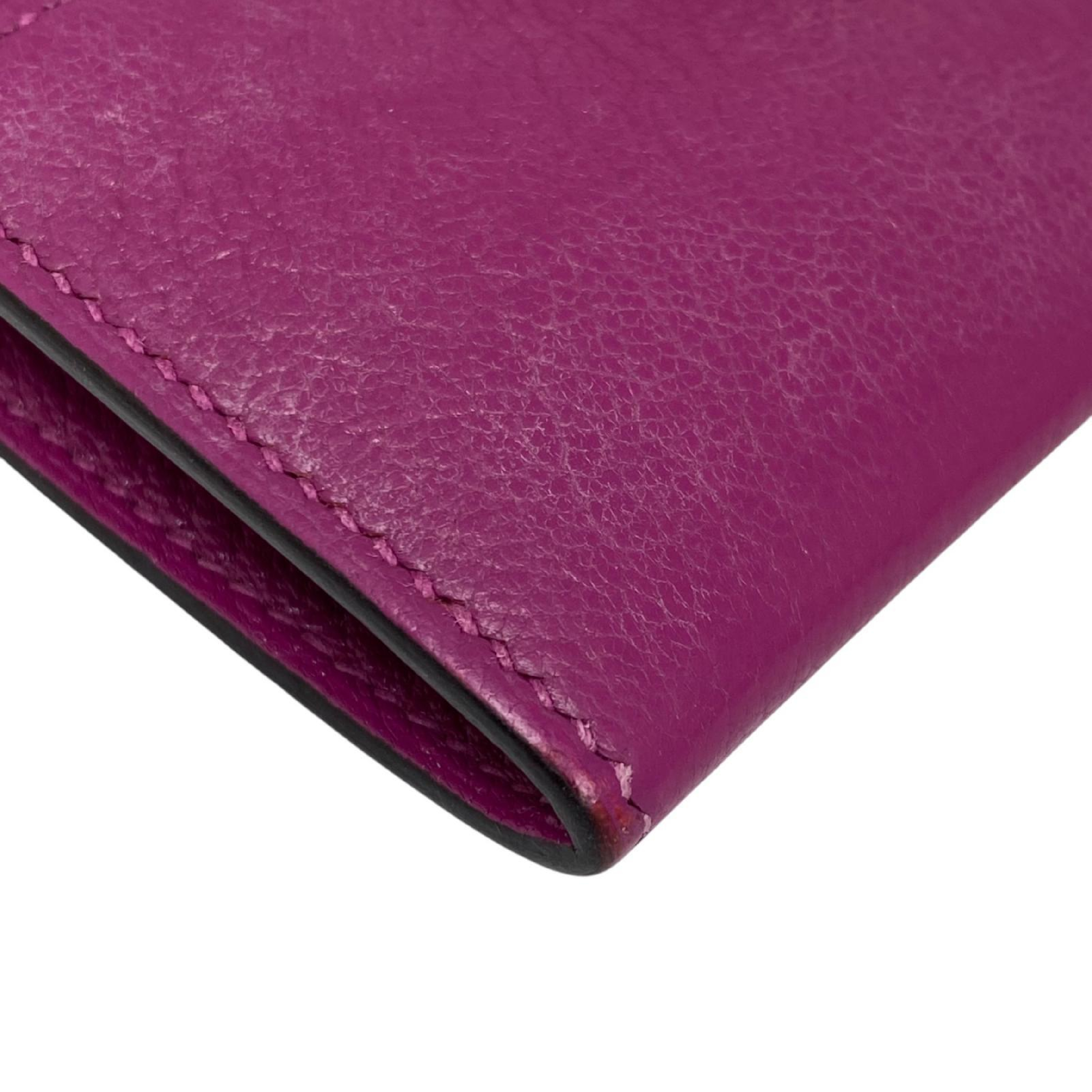 【*Shipped from: Hong Kong*】HERMES Purple Mysore Goatskin Palladium Plated Metal Synthetic To Go Bi-fold Wallet with Strap Stamp C — view 5