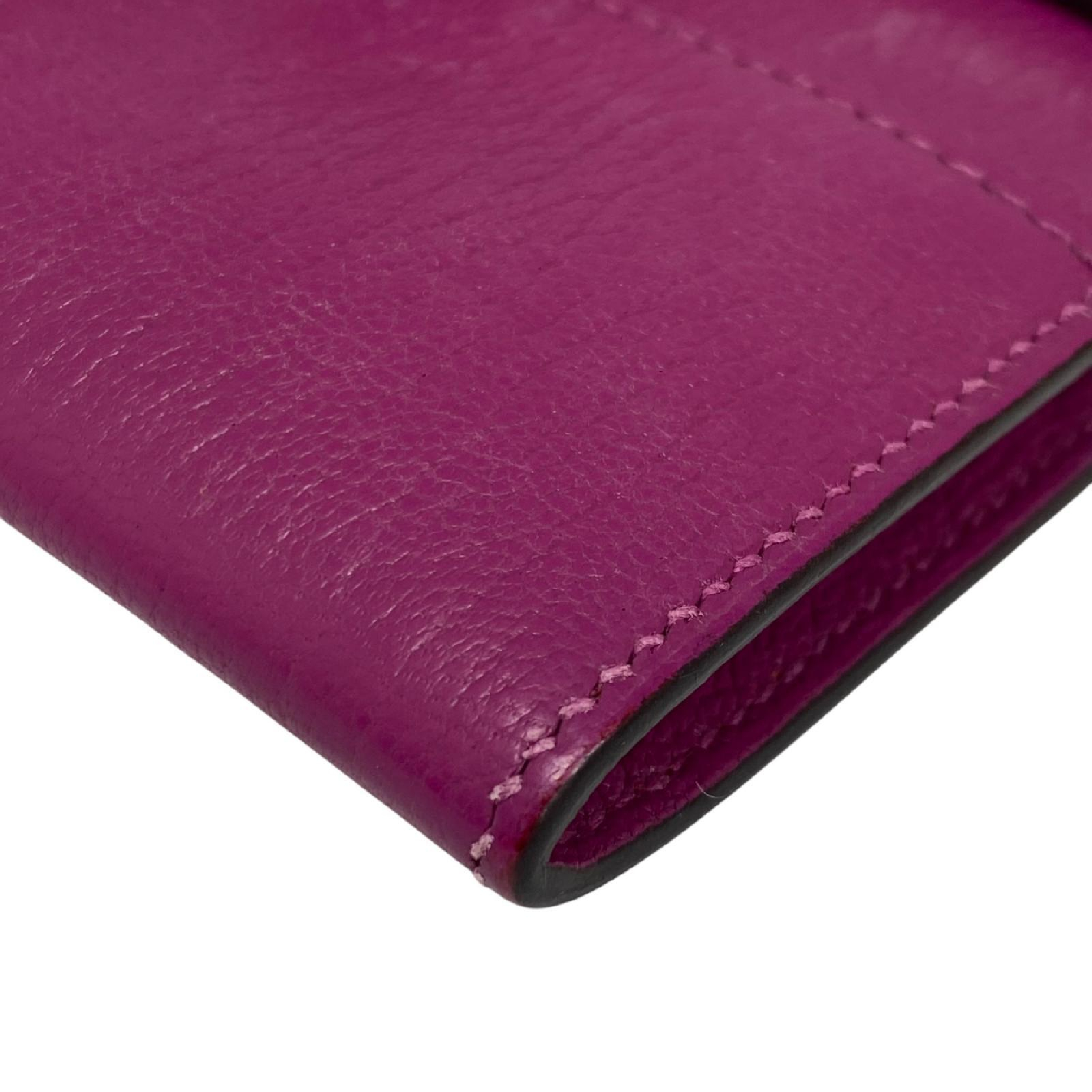 【*Shipped from: Hong Kong*】HERMES Purple Mysore Goatskin Palladium Plated Metal Synthetic To Go Bi-fold Wallet with Strap Stamp C — view 6