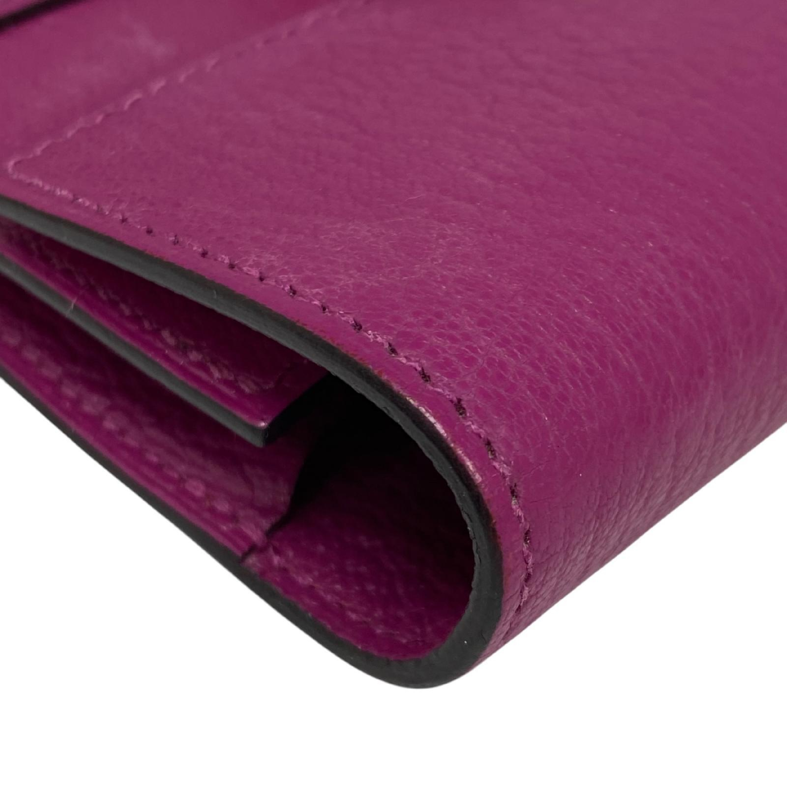 【*Shipped from: Hong Kong*】HERMES Purple Mysore Goatskin Palladium Plated Metal Synthetic To Go Bi-fold Wallet with Strap Stamp C — view 7