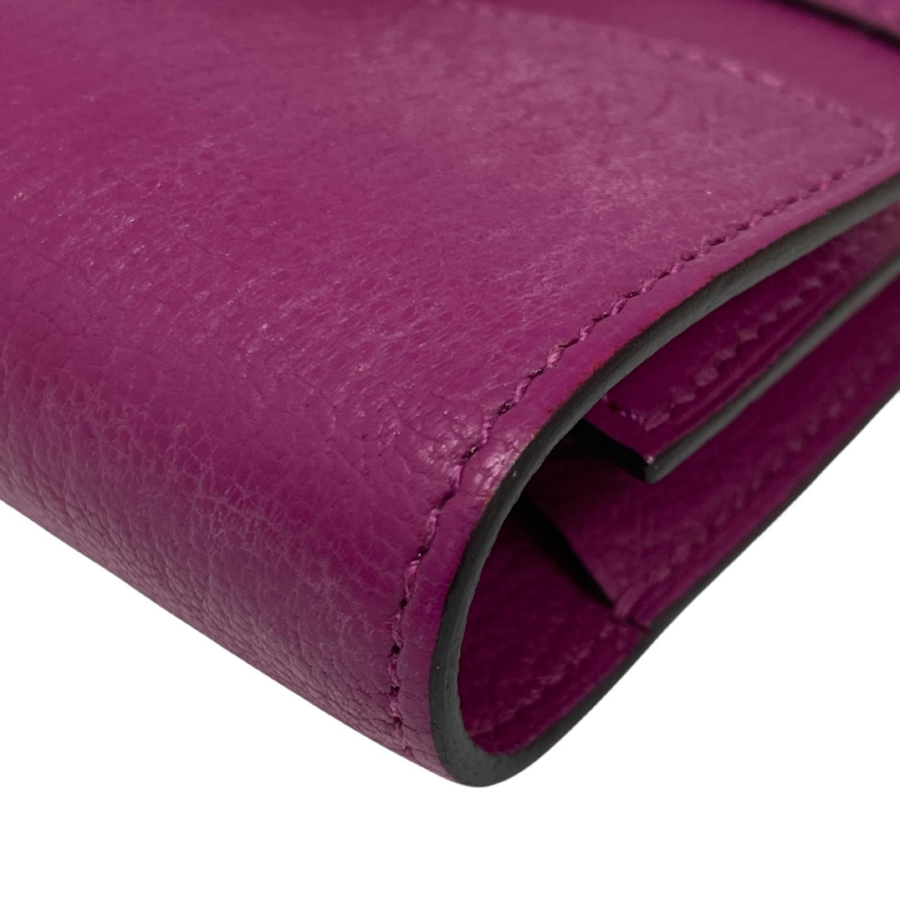 【*Shipped from: Hong Kong*】HERMES Purple Mysore Goatskin Palladium Plated Metal Synthetic To Go Bi-fold Wallet with Strap Stamp C — view 8