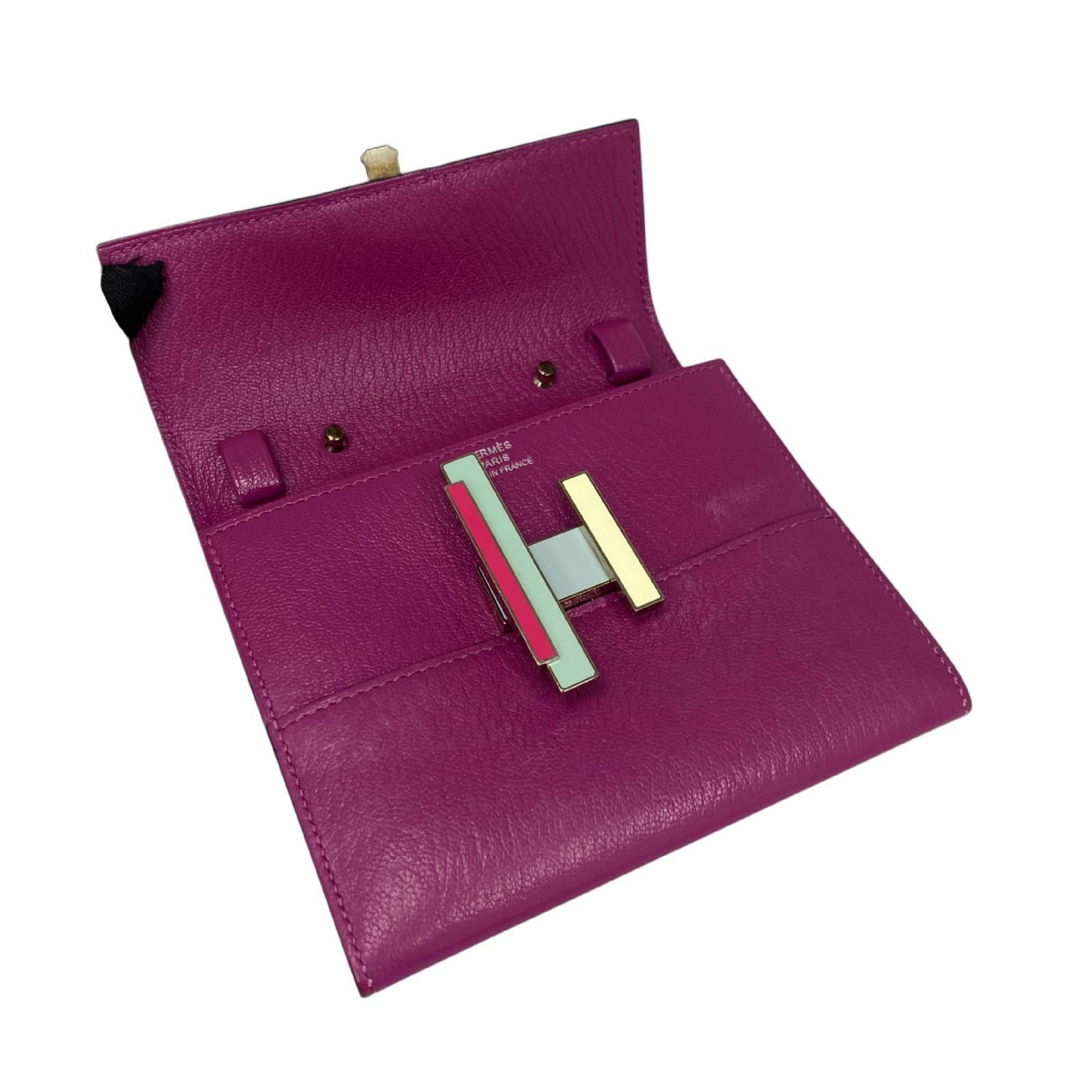 【*Shipped from: Hong Kong*】HERMES Purple Mysore Goatskin Palladium Plated Metal Synthetic To Go Bi-fold Wallet with Strap Stamp C — view 9