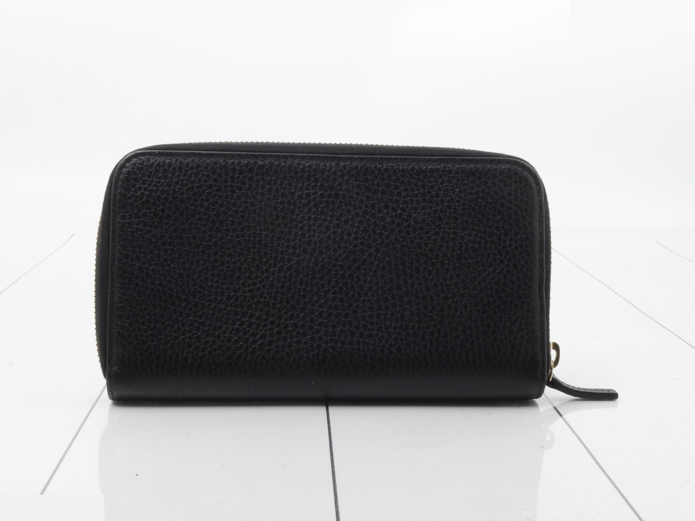 Interlocking G Long Wallet, Black Leather, Round Zipper — view 2