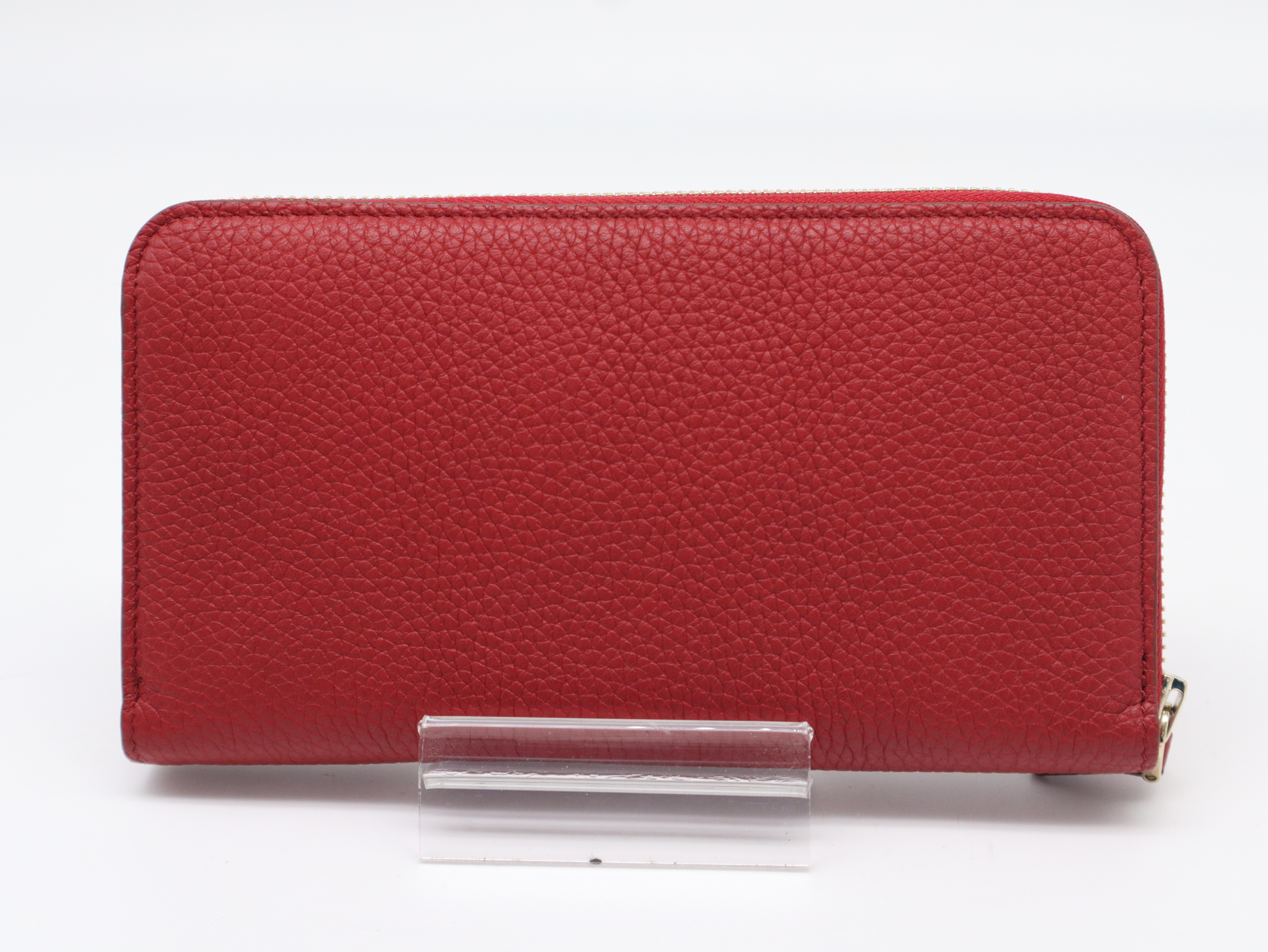 Leather Round Zip Wallet, Wine Red/Yellow, Silver Hardware, with Dust Bag — view 2