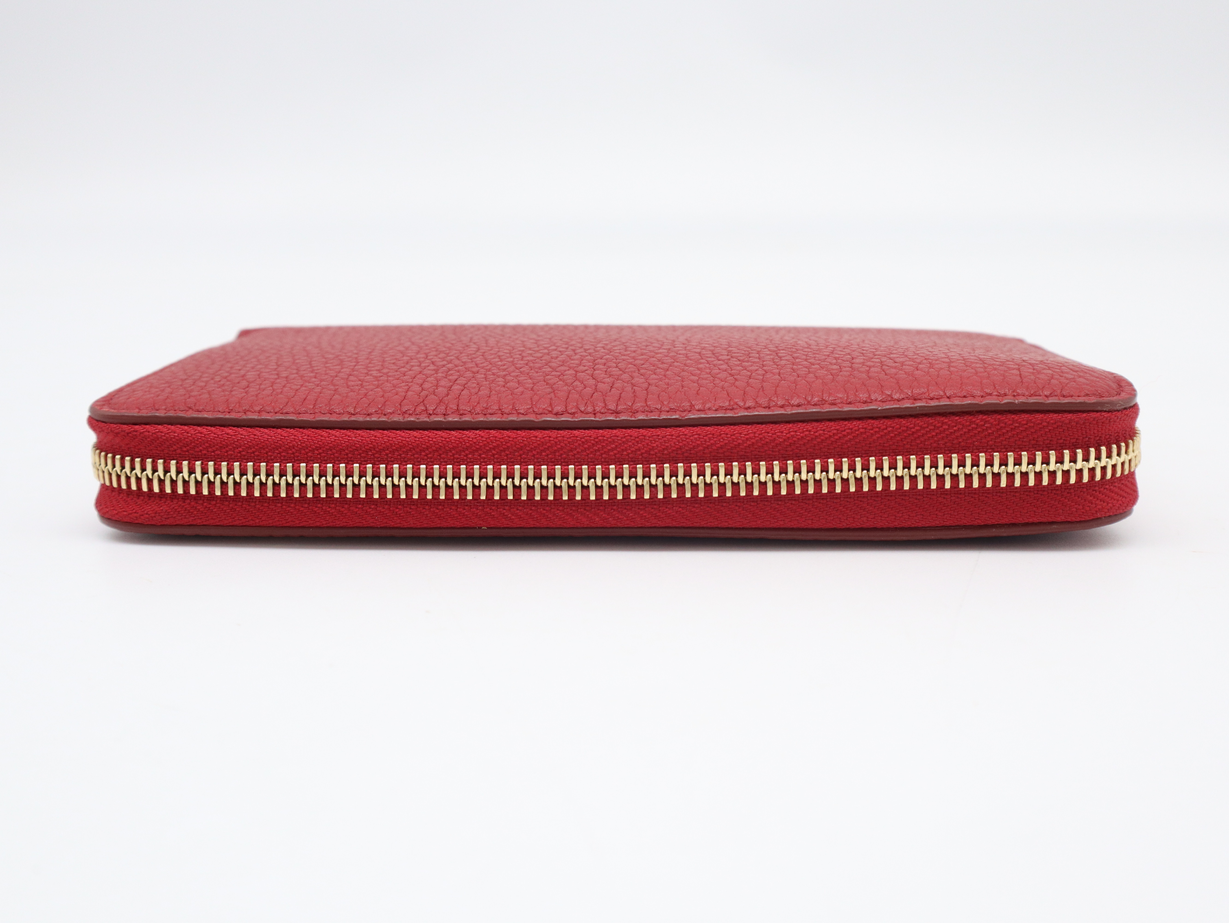 Leather Round Zip Wallet, Wine Red/Yellow, Silver Hardware, with Dust Bag — view 4
