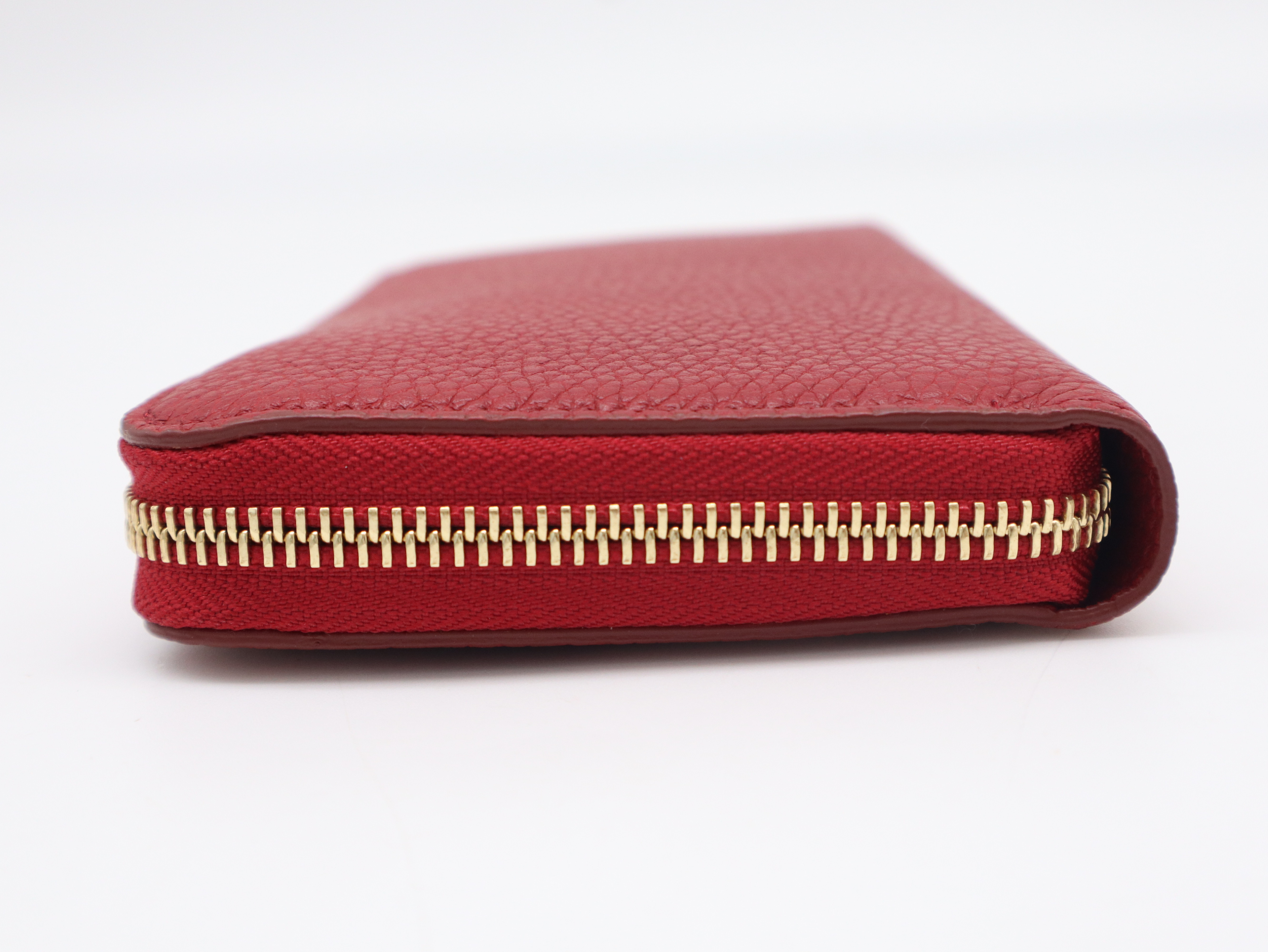 Leather Round Zip Wallet, Wine Red/Yellow, Silver Hardware, with Dust Bag — view 5