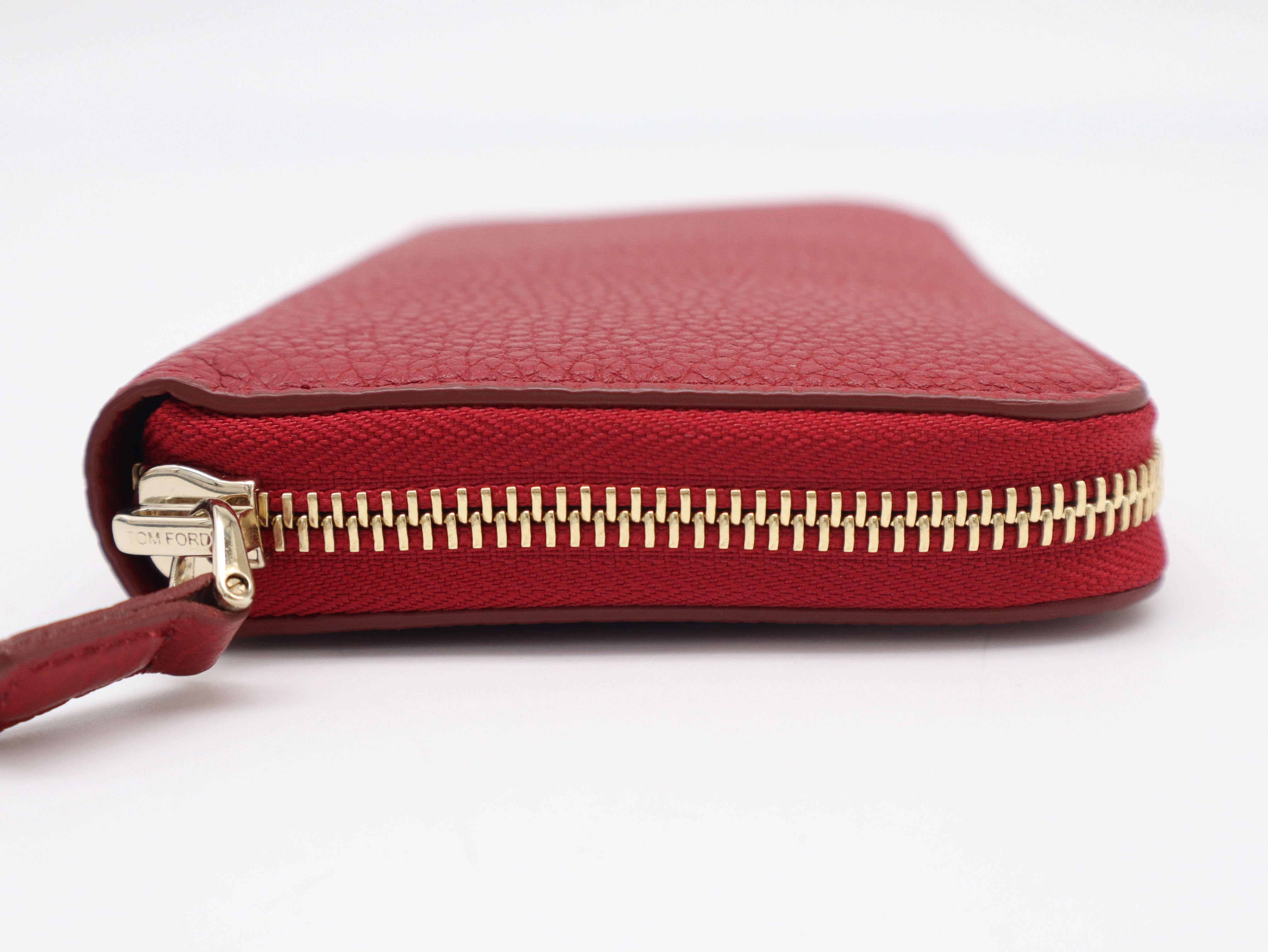 Leather Round Zip Wallet, Wine Red/Yellow, Silver Hardware, with Dust Bag — view 6