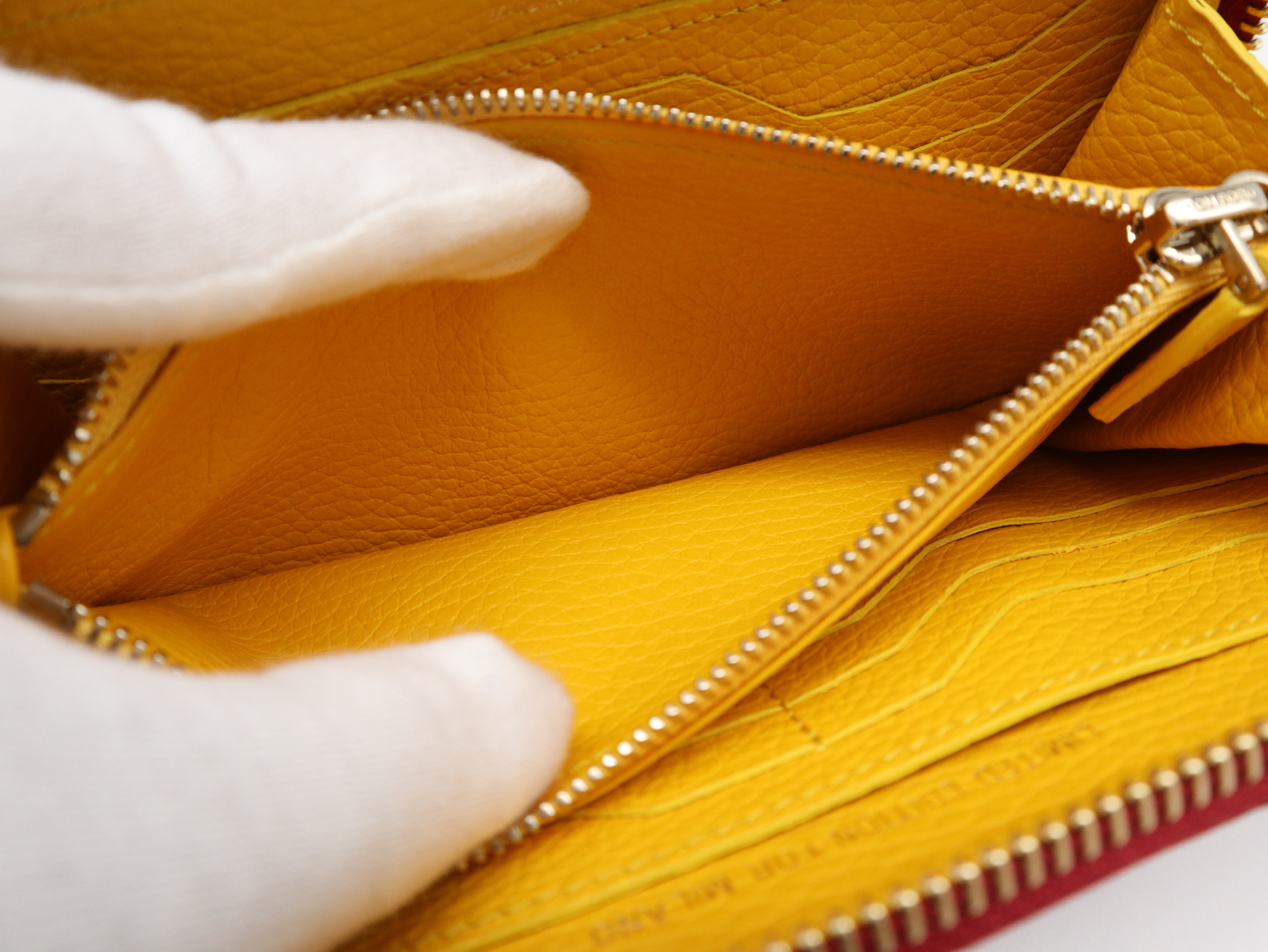 Leather Round Zip Wallet, Wine Red/Yellow, Silver Hardware, with Dust Bag — view 10