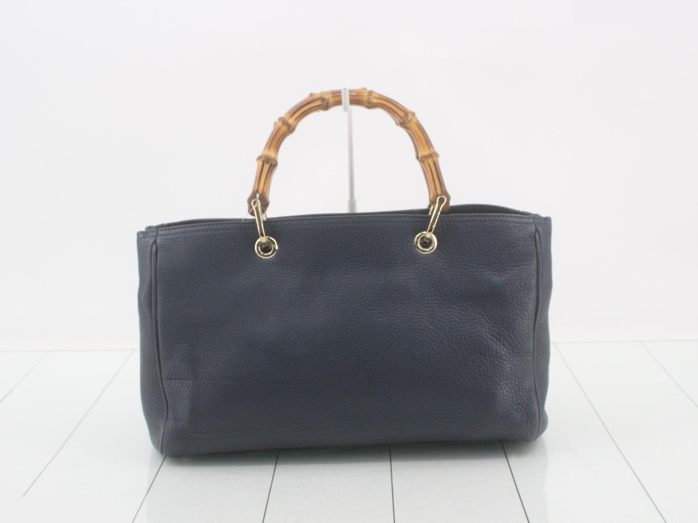 Bamboo Shopper Leather Navy Handbag — view 2
