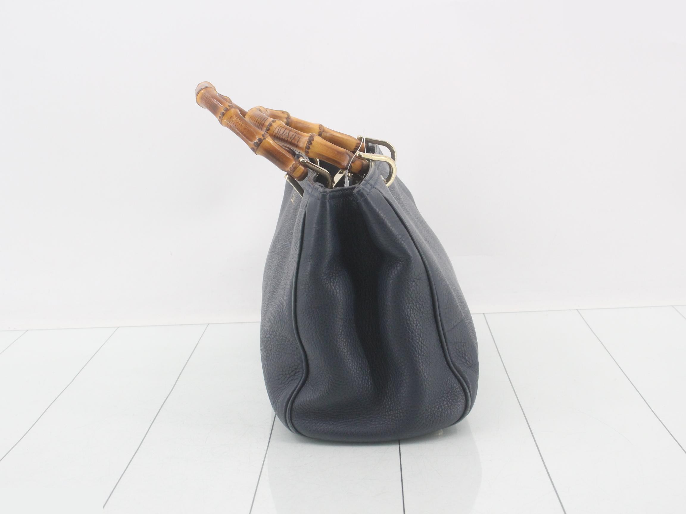 Bamboo Shopper Leather Navy Handbag — view 3