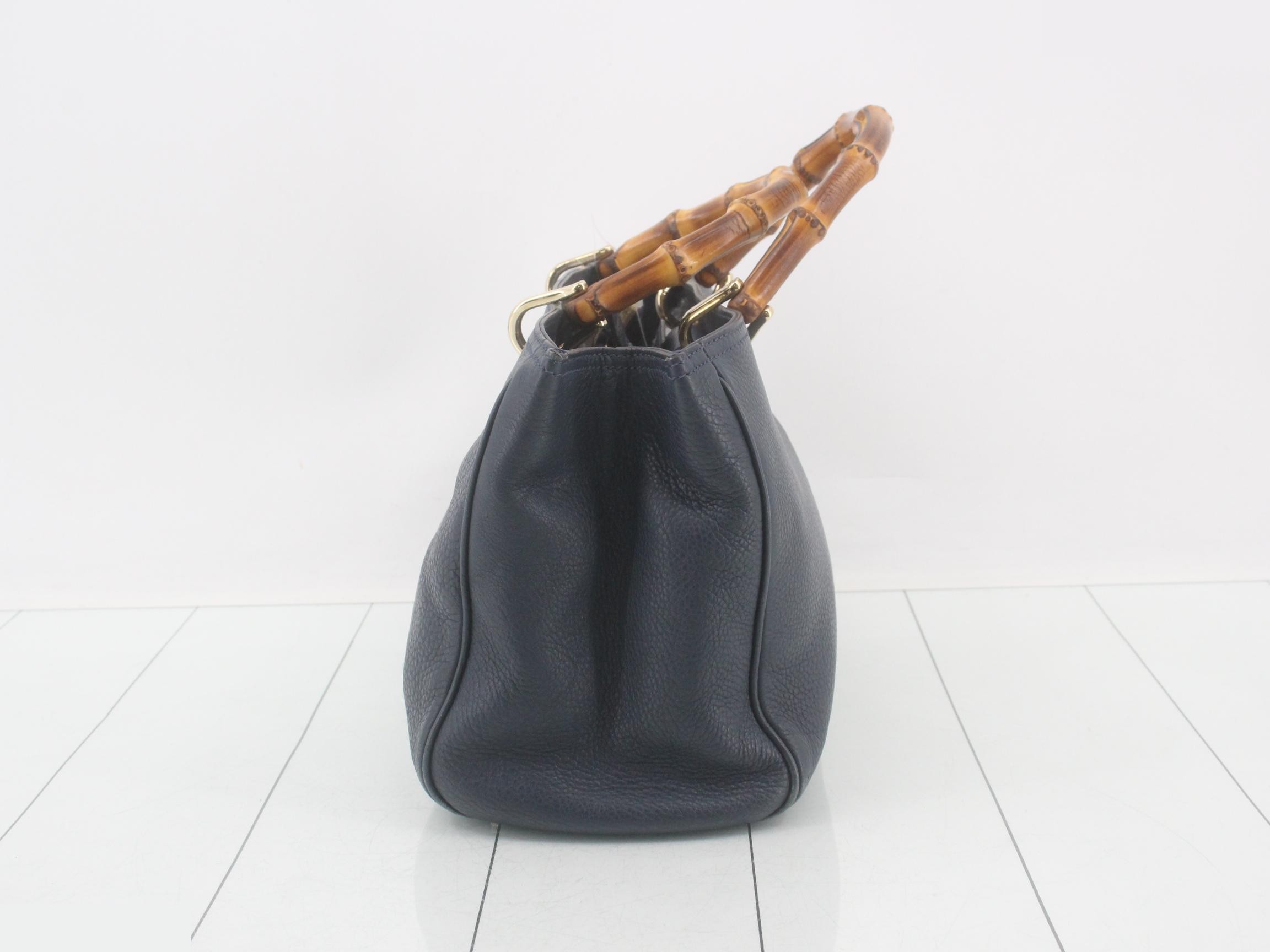 Bamboo Shopper Leather Navy Handbag — view 4