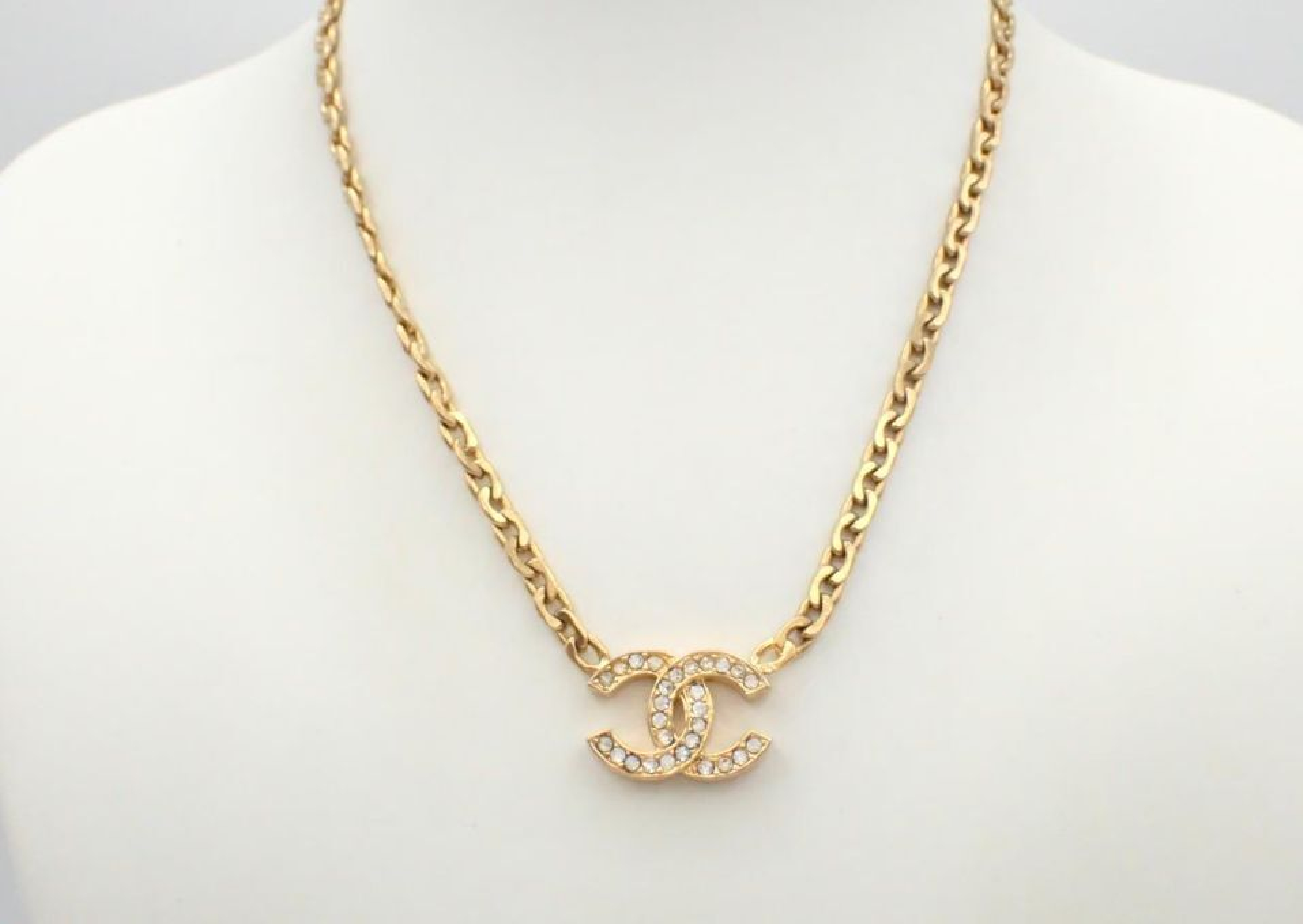 Coco Rhinestone Necklace, Gold Chain (approx. 38cm), with markings, 1983.