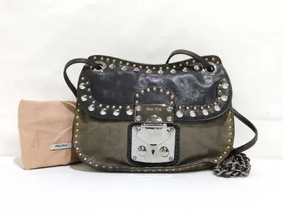 Matelassé Leather x Canvas Shoulder Bag, Beige, RT0499 (Shoulder Bag)