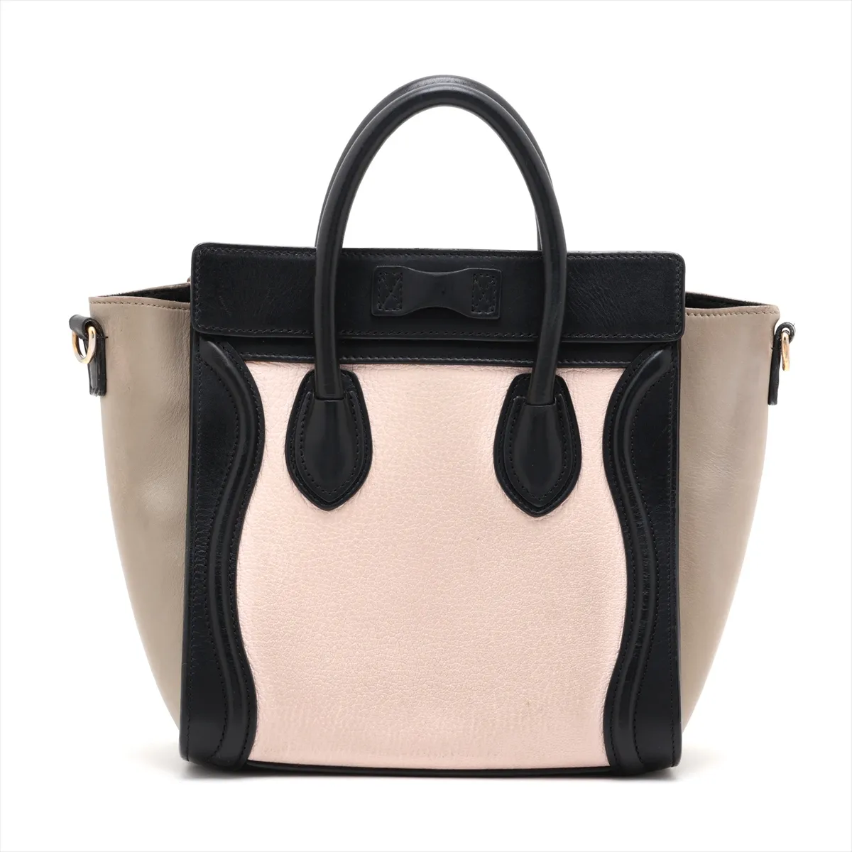 Luggage Nano Shopper Leather 2-Way Handbag, Black x Beige — view 2