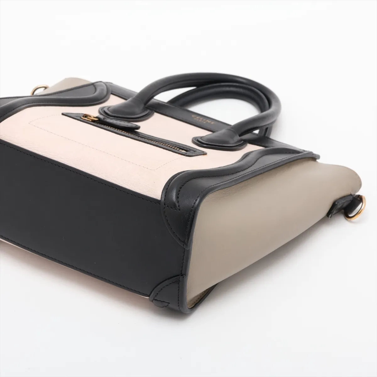 Luggage Nano Shopper Leather 2-Way Handbag, Black x Beige — view 3