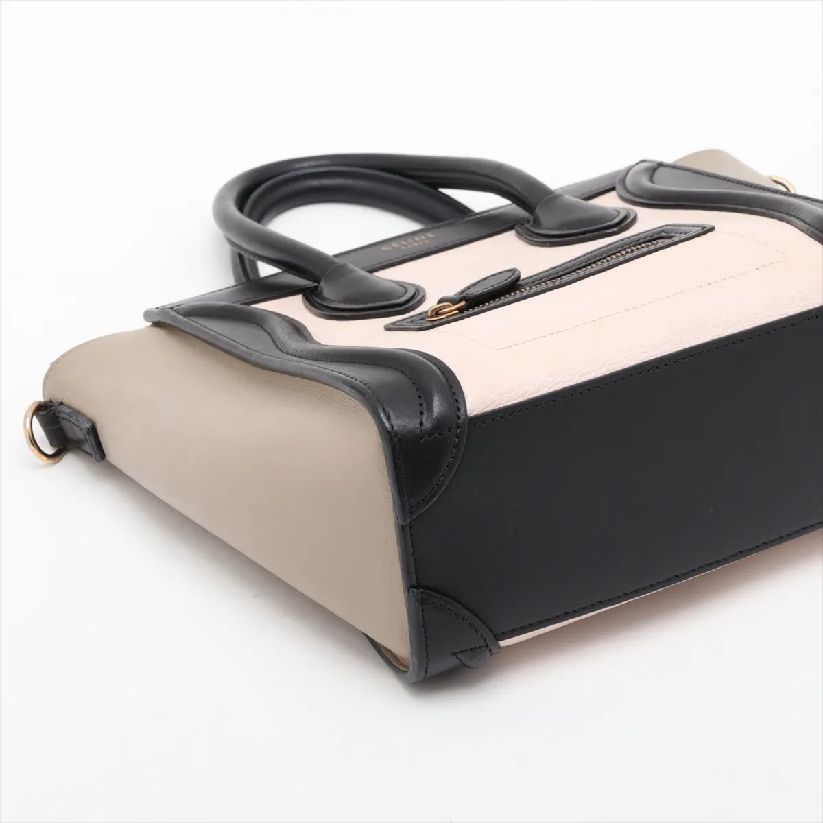 Luggage Nano Shopper Leather 2-Way Handbag, Black x Beige — view 4
