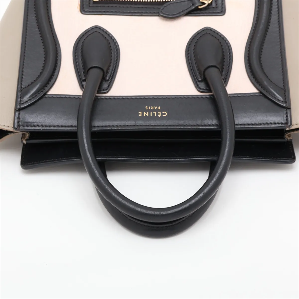 Luggage Nano Shopper Leather 2-Way Handbag, Black x Beige — view 5