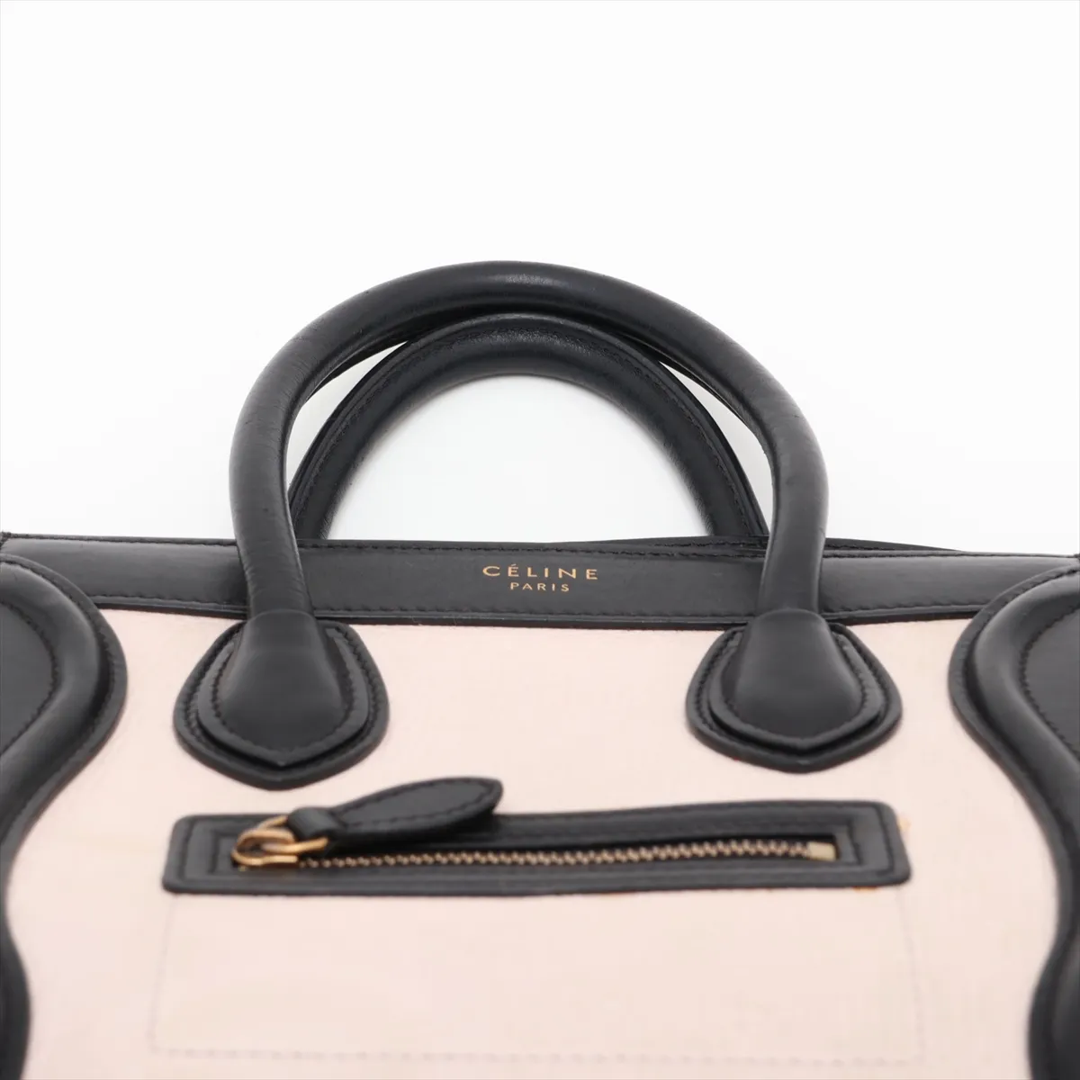 Luggage Nano Shopper Leather 2-Way Handbag, Black x Beige — view 6